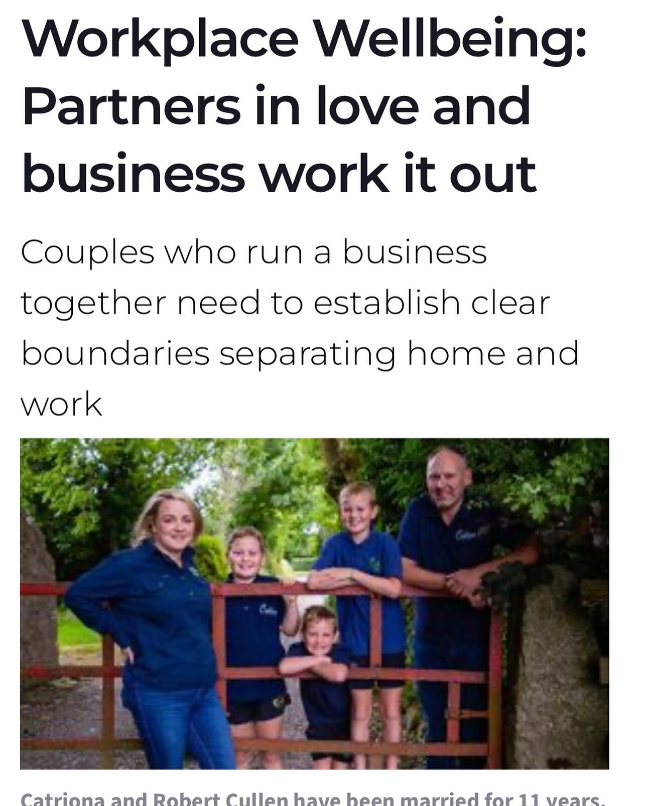 Thrilled to have been interviewed and featured in @sharondingle most recent article for @irish_examiner Examiner titled &ldquo;Workplace Wellbeing: Partners in love and business work it out&rdquo;.

In my opinion, relationships (of any kind) can succ