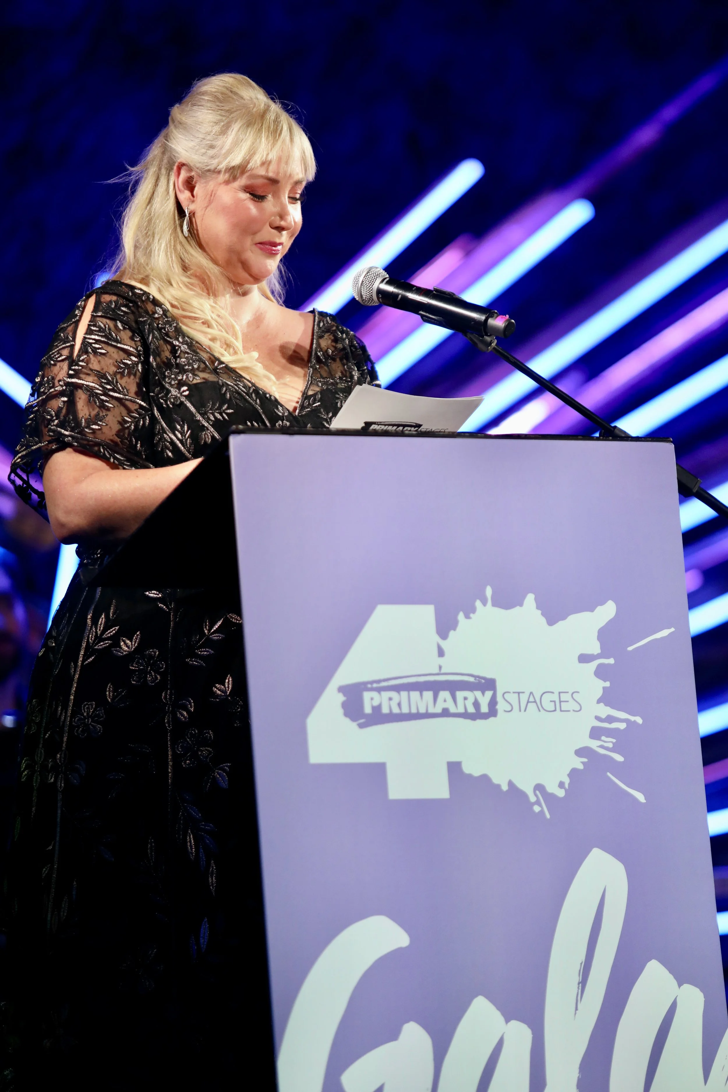 Mary Geerlof accepting the Andrew Leynse Commitment to New Plays Award on behalf of Cherry Lane Alternative