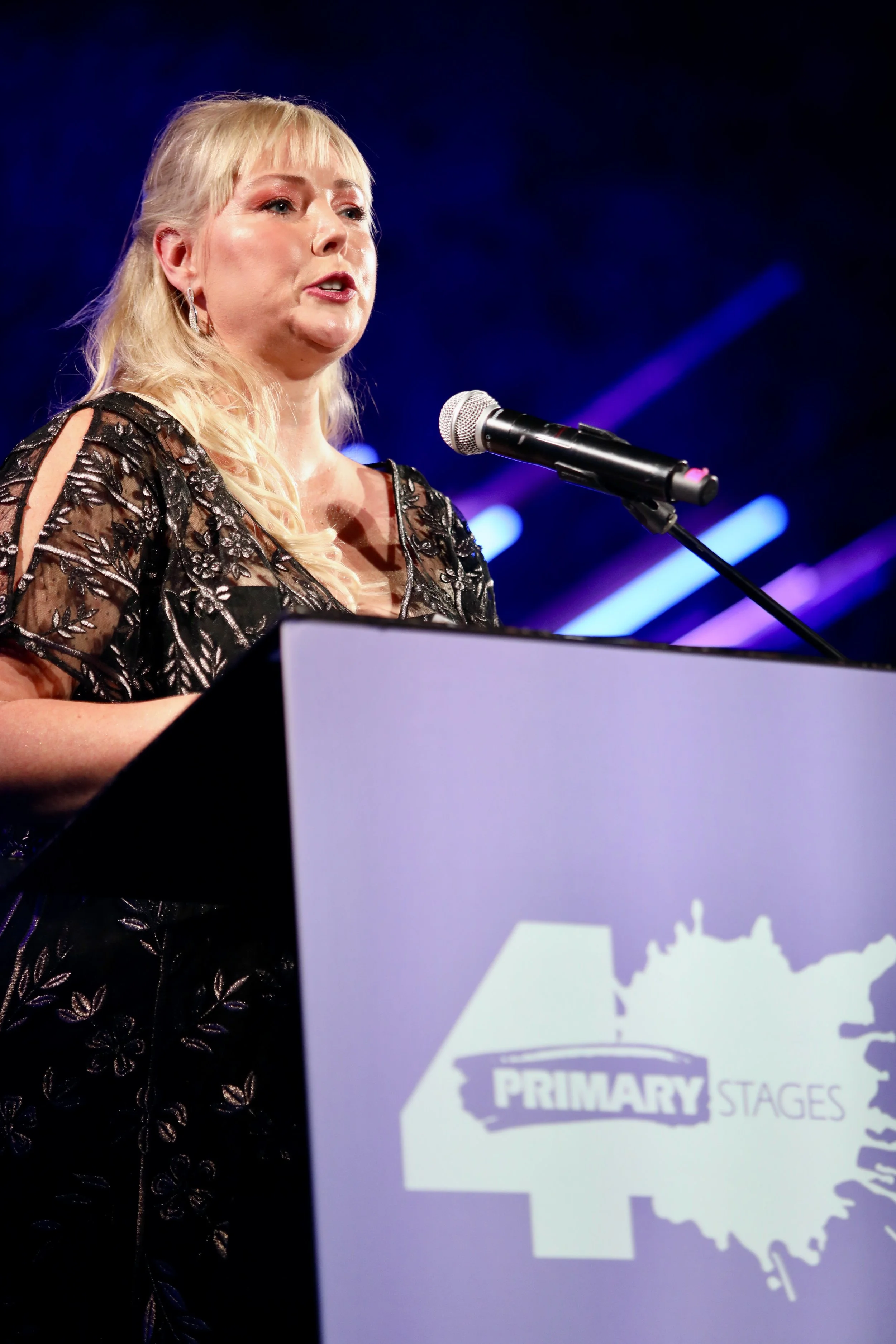 Mary Geerlof accepting the Andrew Leynse Commitment to New Plays Award on behalf of Cherry Lane Alternative
