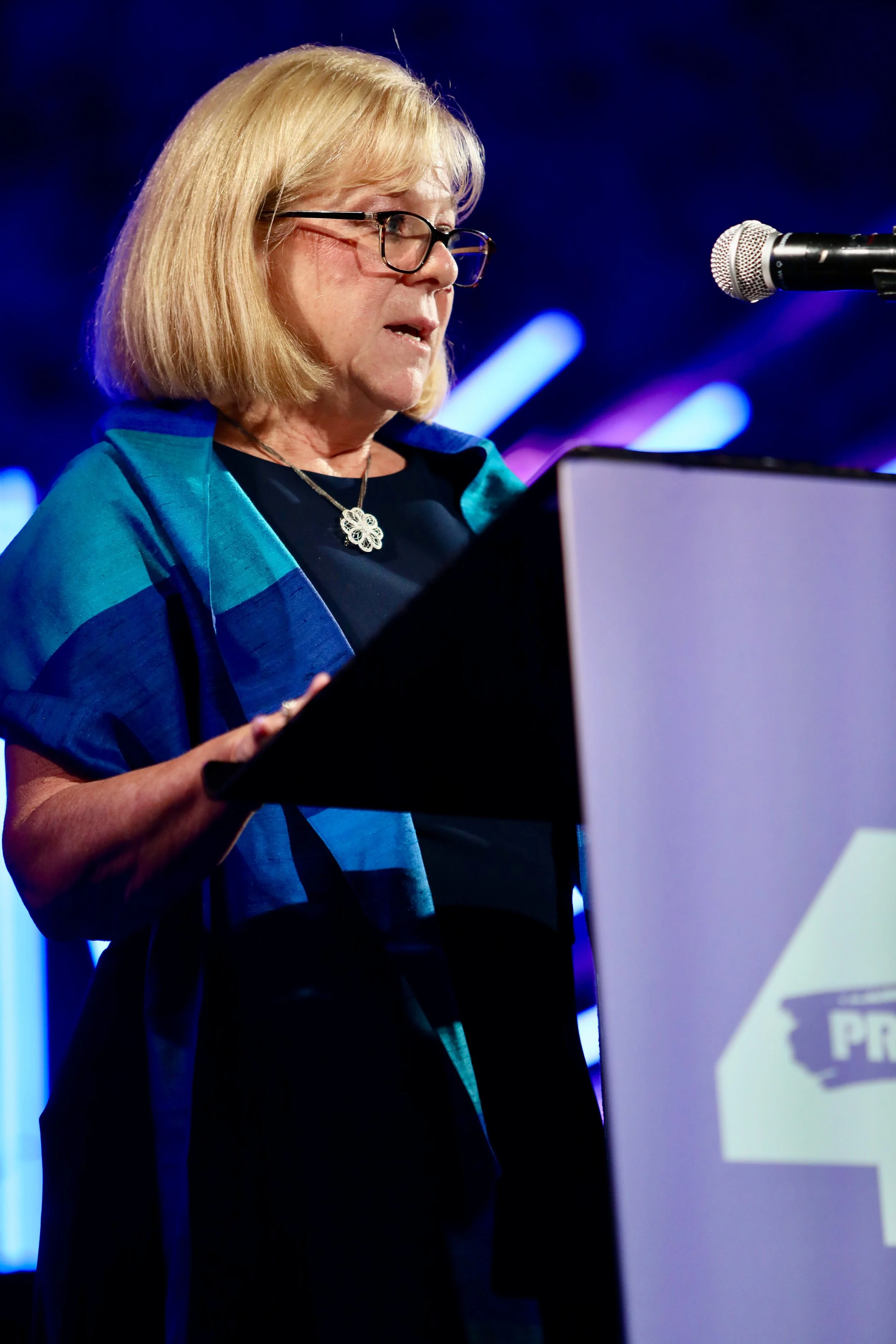 Cathy Bendall accepting the Theater Service Award
