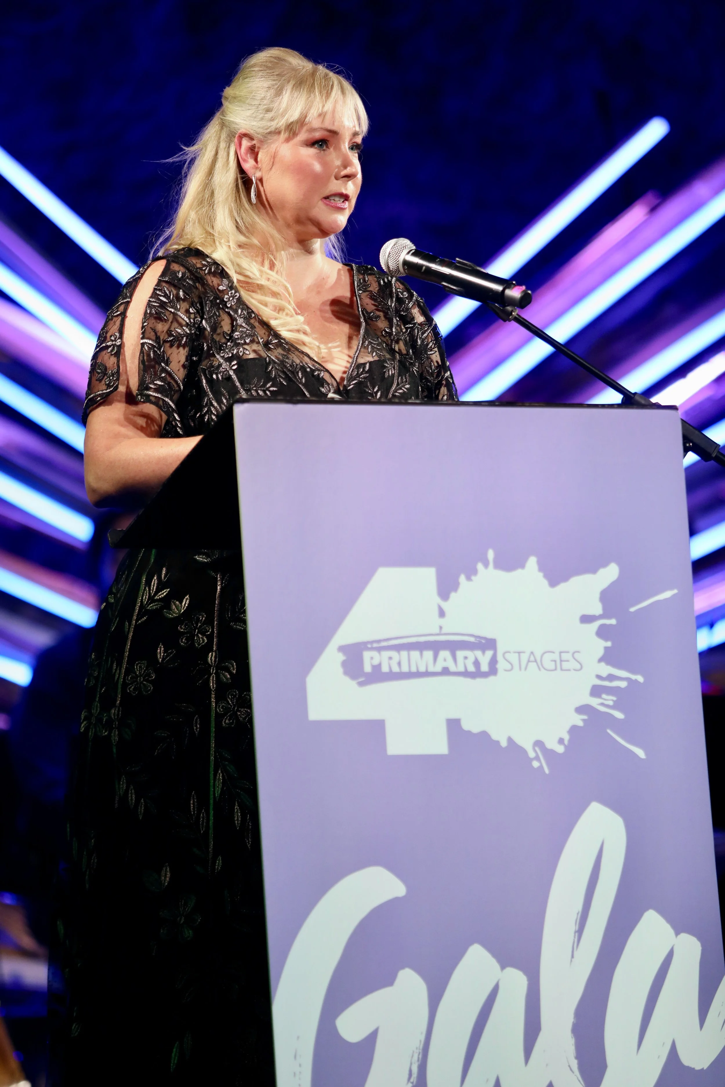 Mary Geerlof accepting the Andrew Leynse Commitment to New Plays Award on behalf of Cherry Lane Alternative
