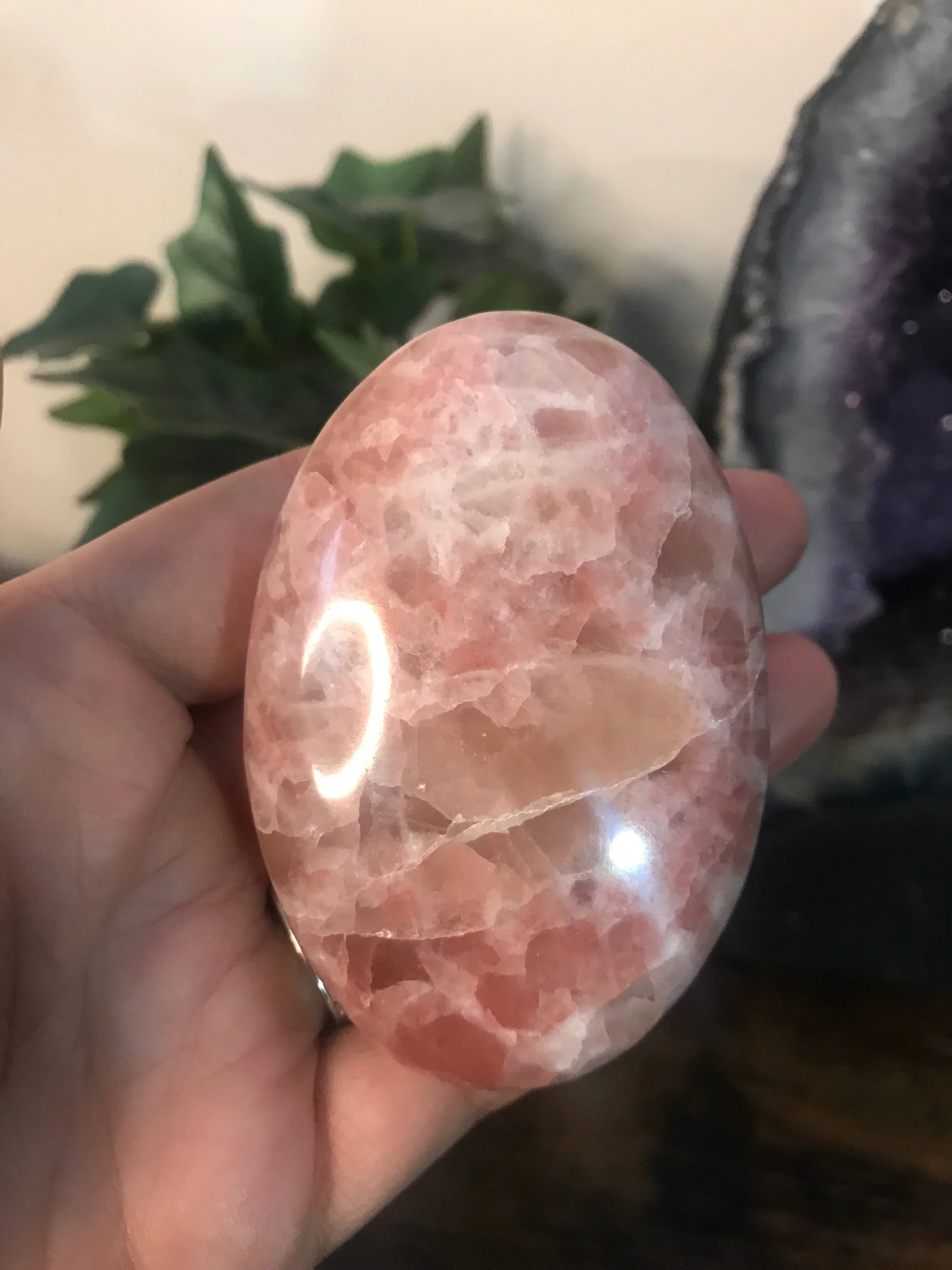 Rose Calcite Palm Stone