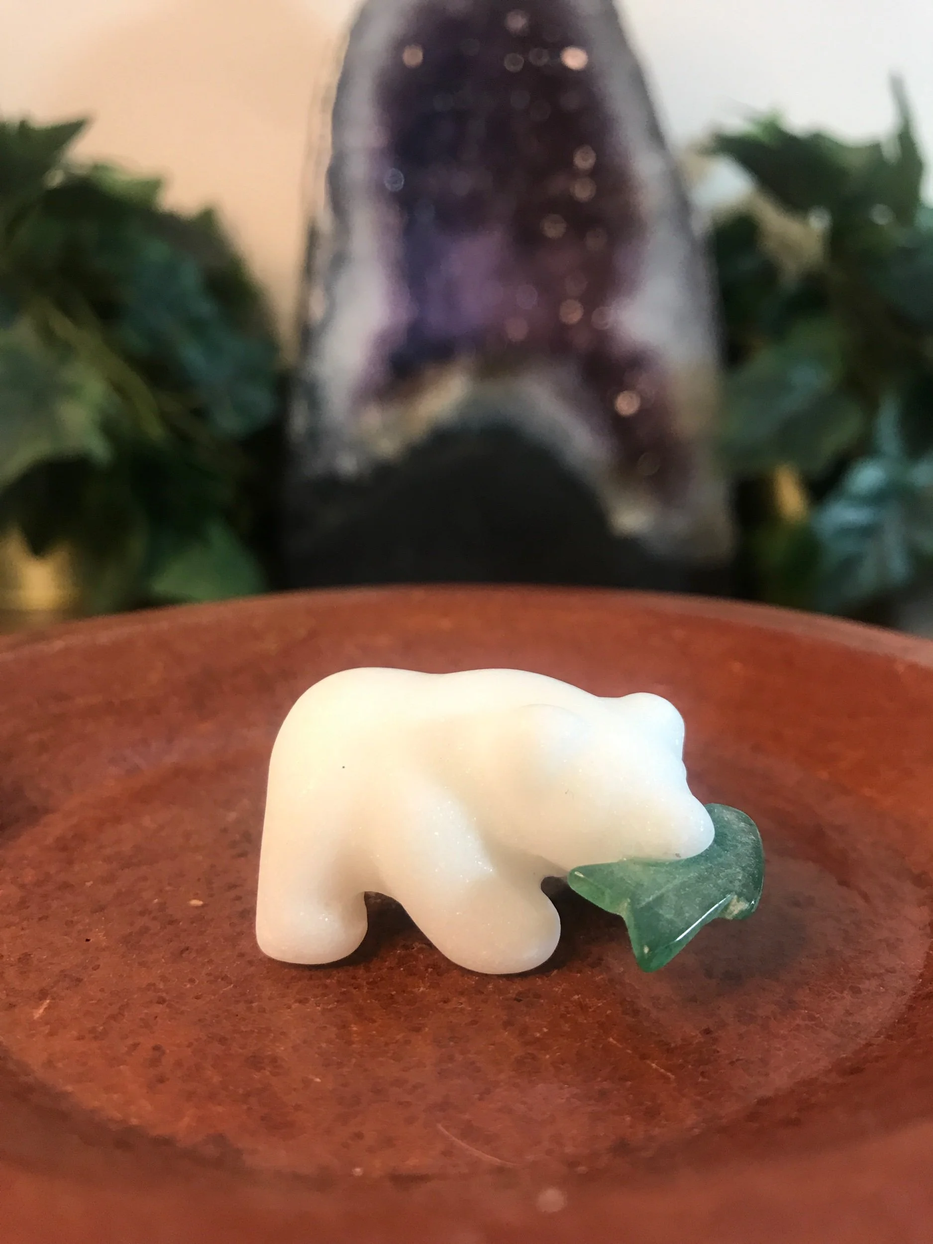 White Jade + Green Aventurine Bear