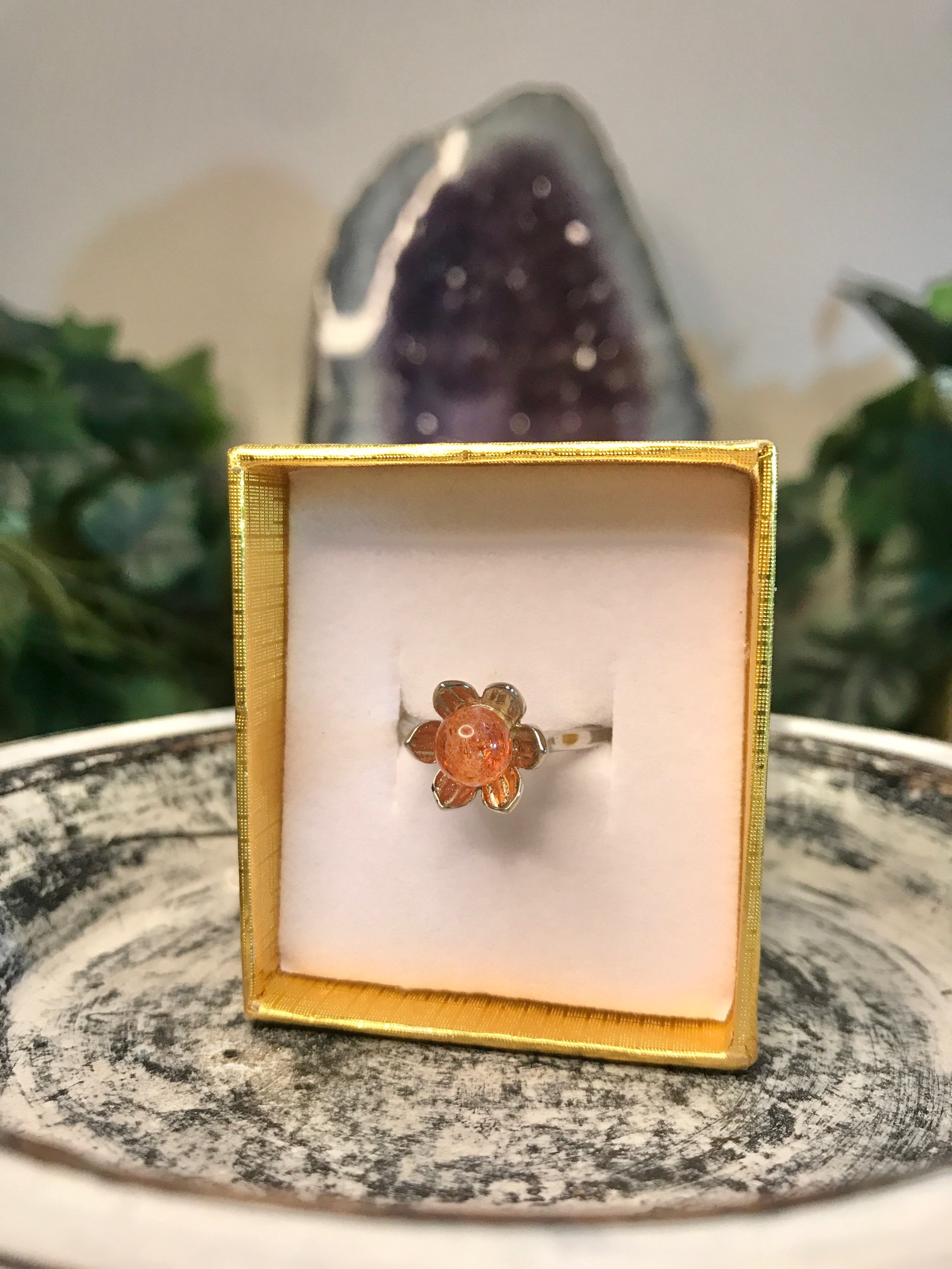 Sunstone Sterling Silver Flower Ring