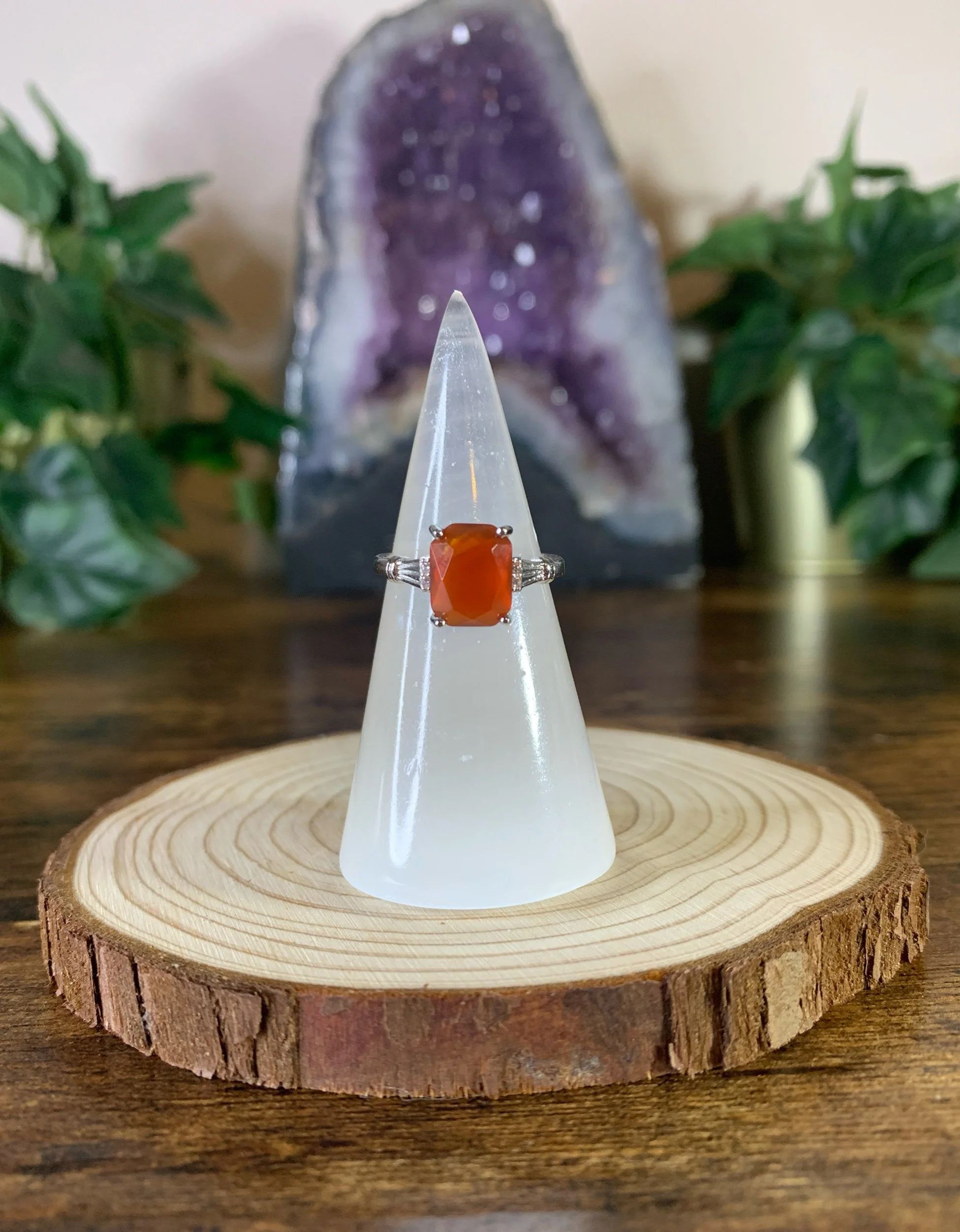 Faceted Carnelian Ring