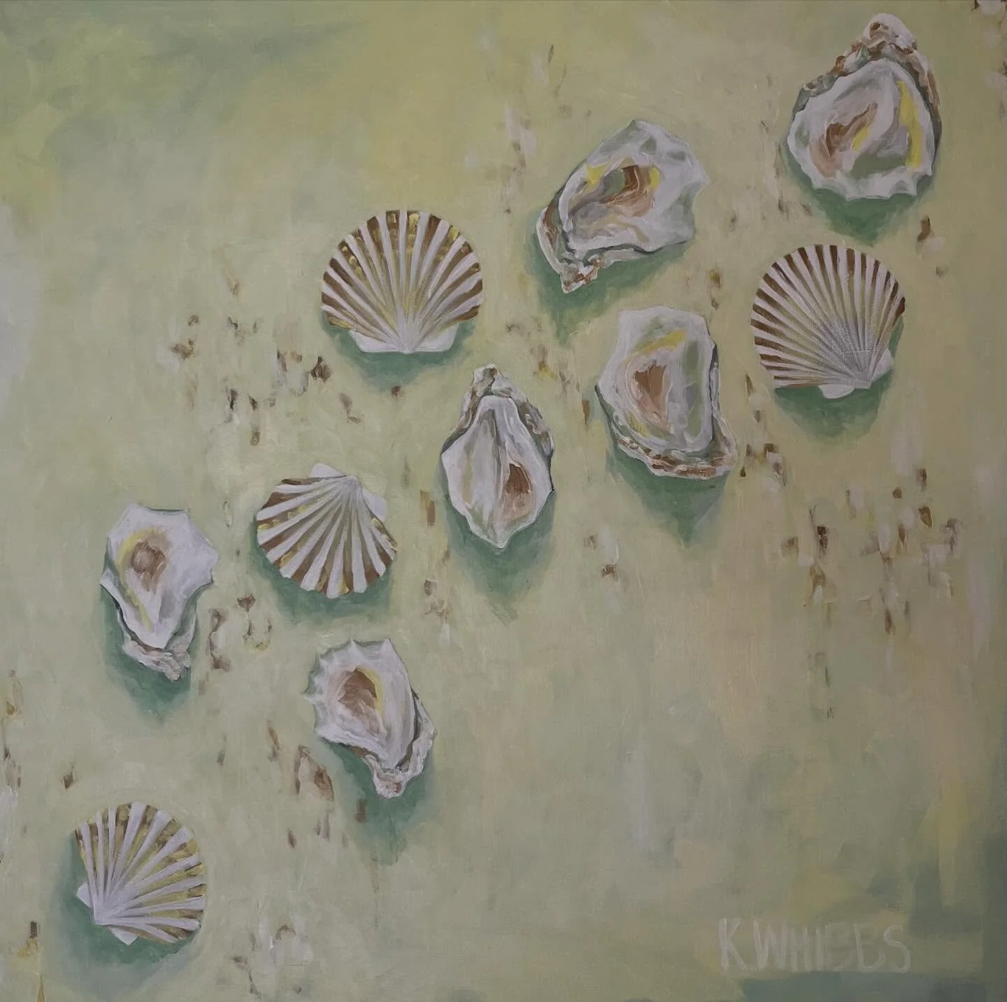 Sunday with a twist 🍋&zwj;🟩 @palmbeachartistcollective 
Twist of Lime | 24x24 | acrylic on canvas

#palmbeachart #coastalart #pensacolaart #oysters #seashells