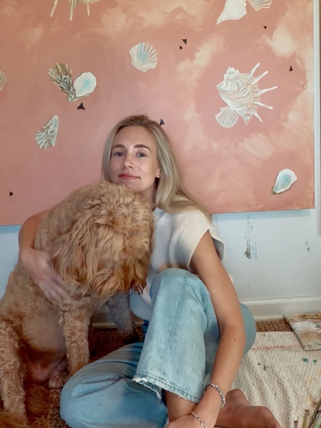 A moment for my fluffy golden best studio girl. 

#goldendoodle #doodlesofinsta #studiodog #pensacola #seashellart