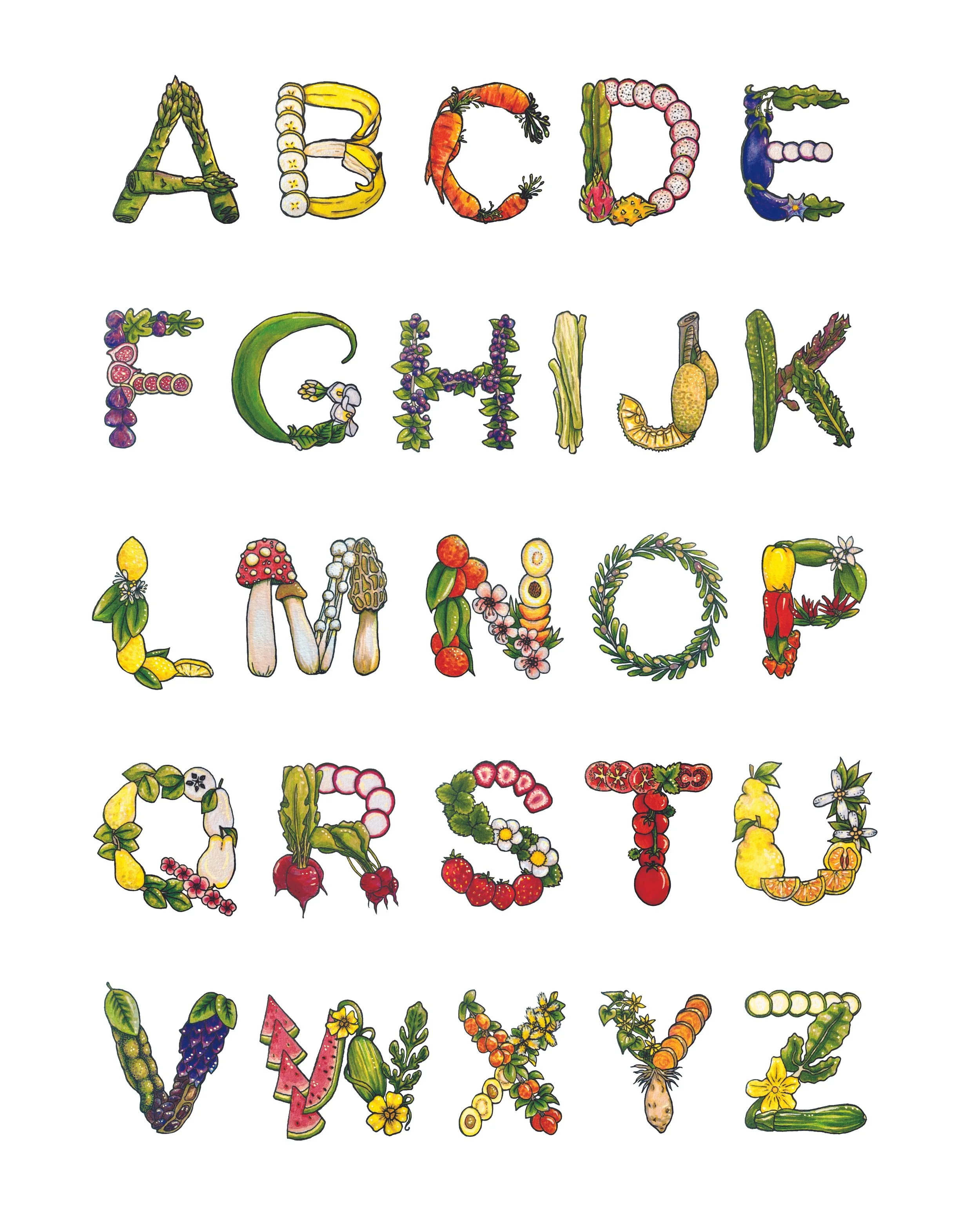 Fruits and Veggies Alphabet Art Print - Vedder Letters