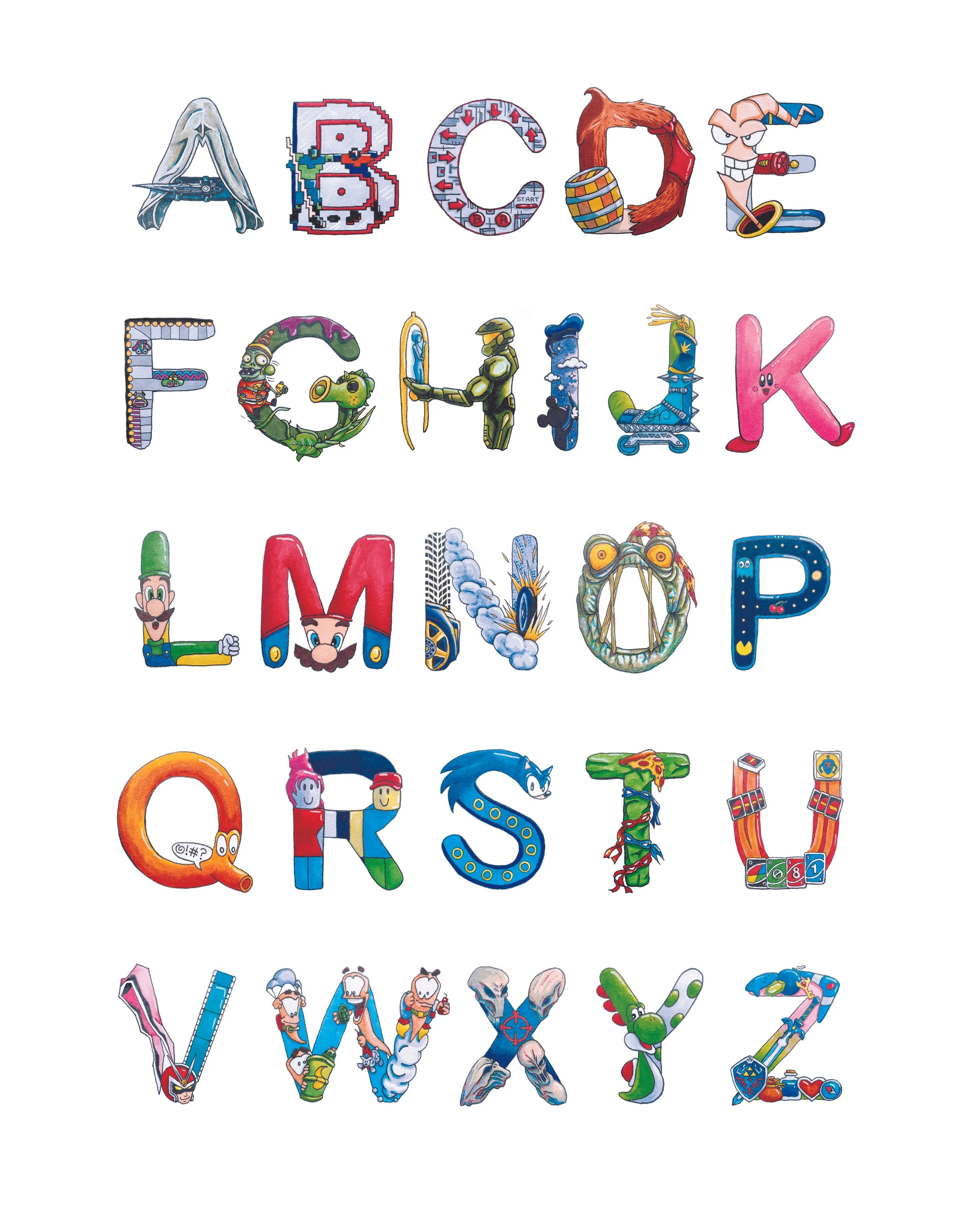 Game On Alphabet Print-Vedder Letters-video game theme