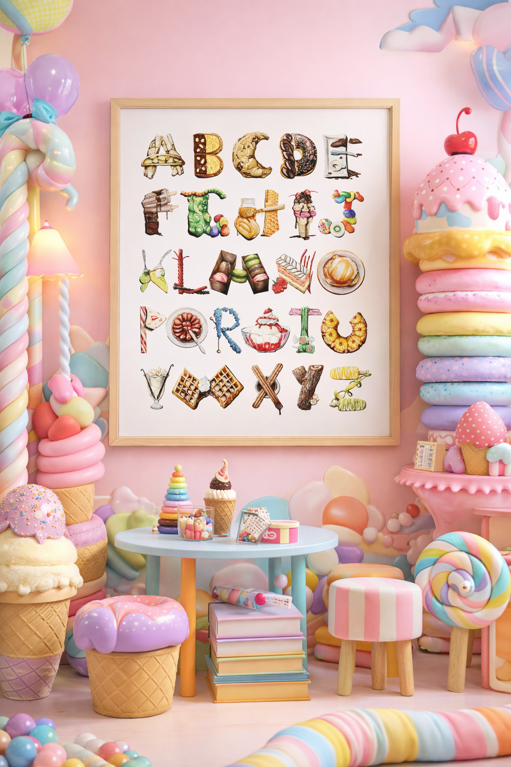 Candy-themed playroom with sweet treats alphabet art print- Vedder Letters.png