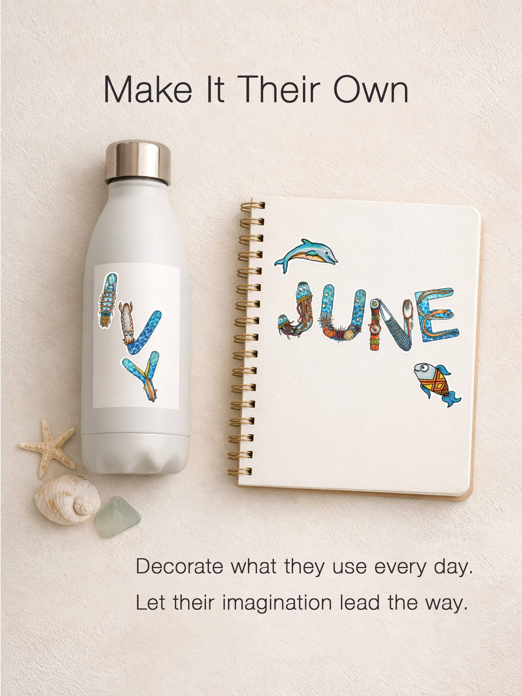 By the Sea Sticker Set-Stickers on waterbottle and notebook.png