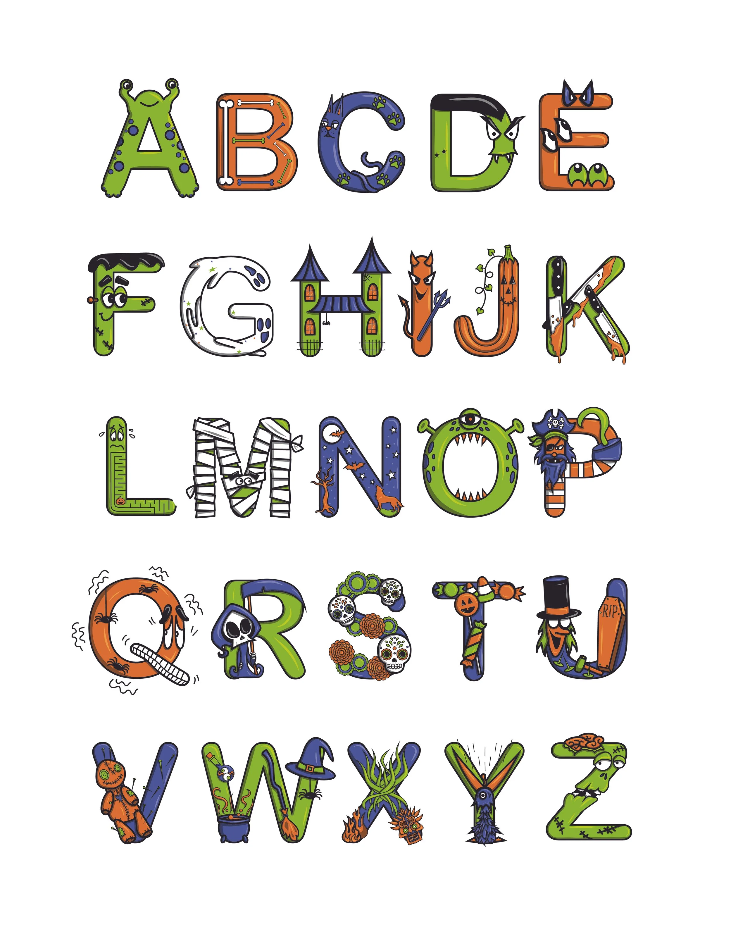 Happy Halloween Alphabet Art Print - Vedder Letters - Spooky Cute