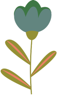 Simplified illustration of a flower with a teal bloom, green leaves, and a green stem with a yellow base.