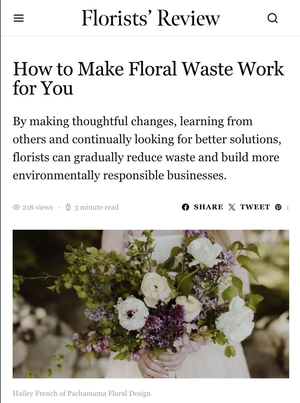Preview of the Florists' Review article How to Make Floral Waste Work for You in which Posy Laboratory was interviewed