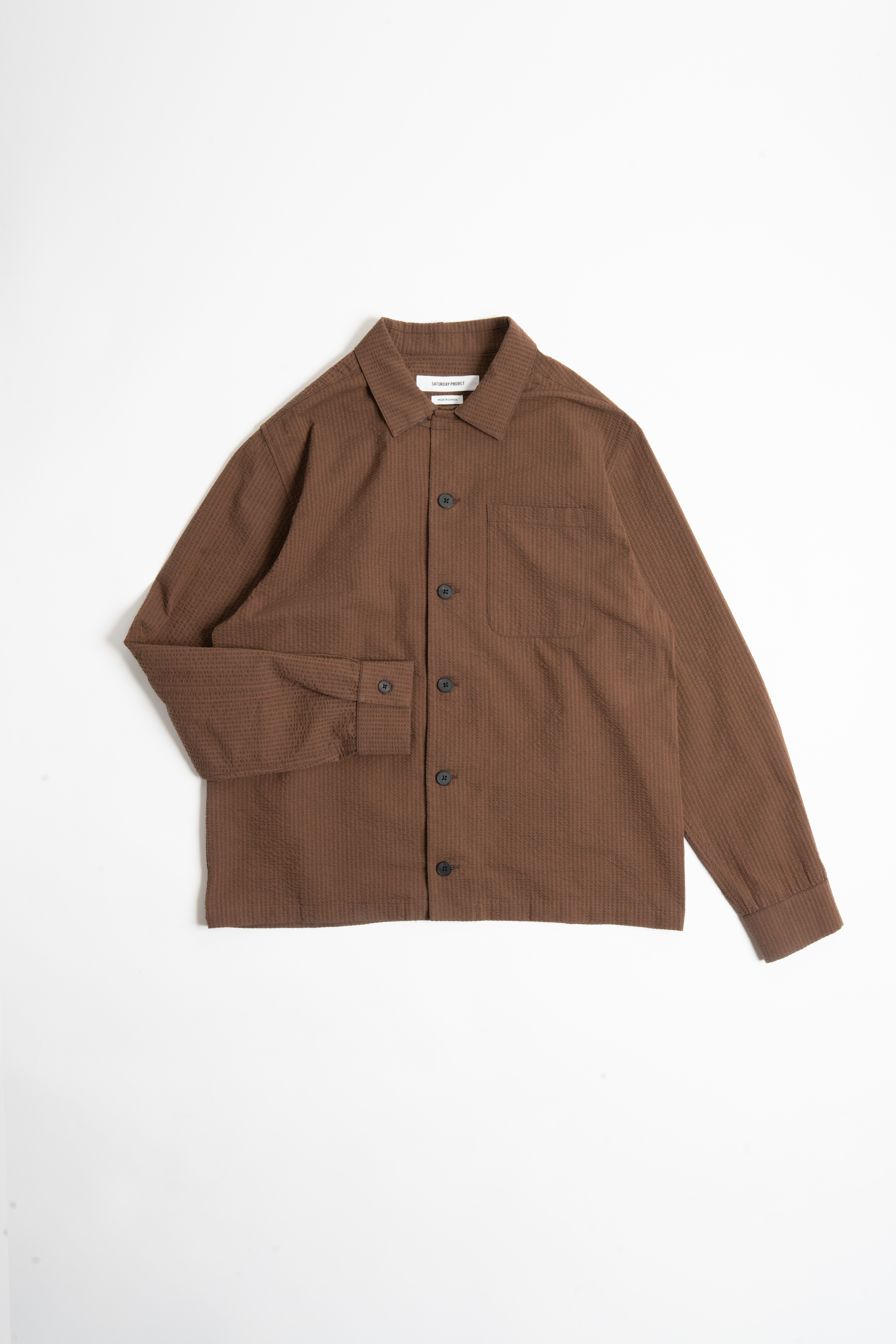 SEERSUCKER OVERSHIRT - BROWN STRIPE