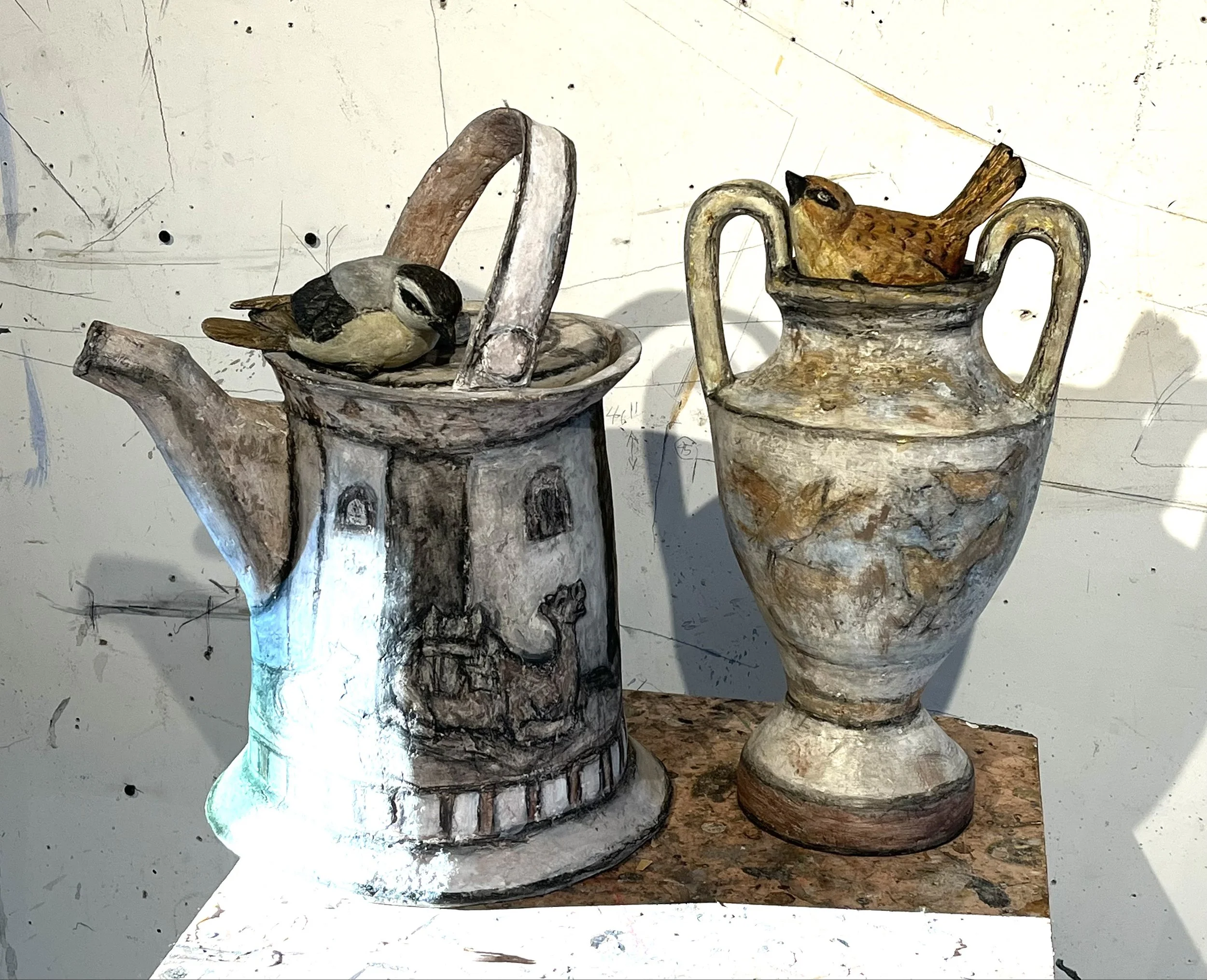 In Progress work/ 2026/ 20" x 24" x15" / paper pulp, watercolor pencils. graphite