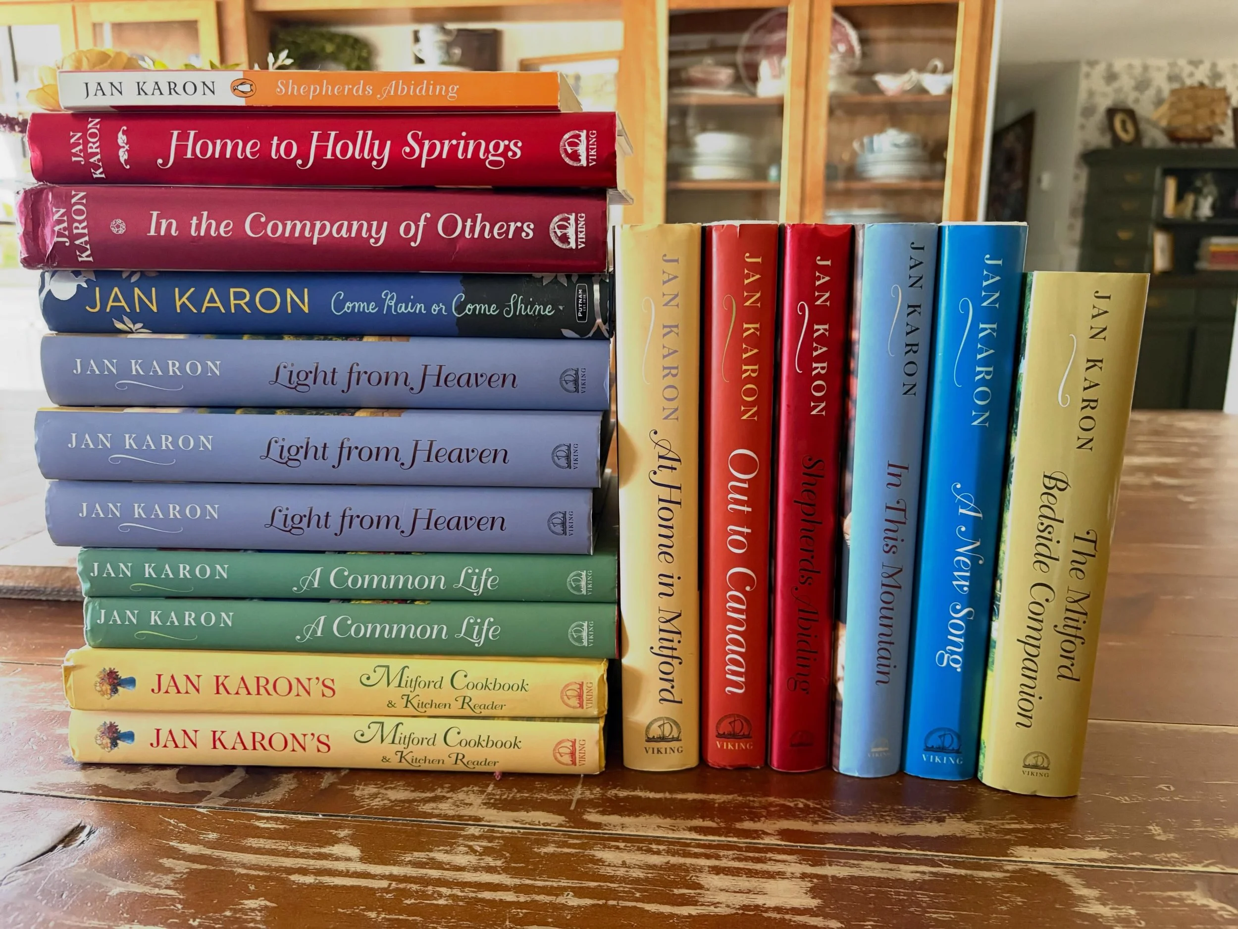 Coming tomorrow! All of these lovely Jan Karon books will be available!