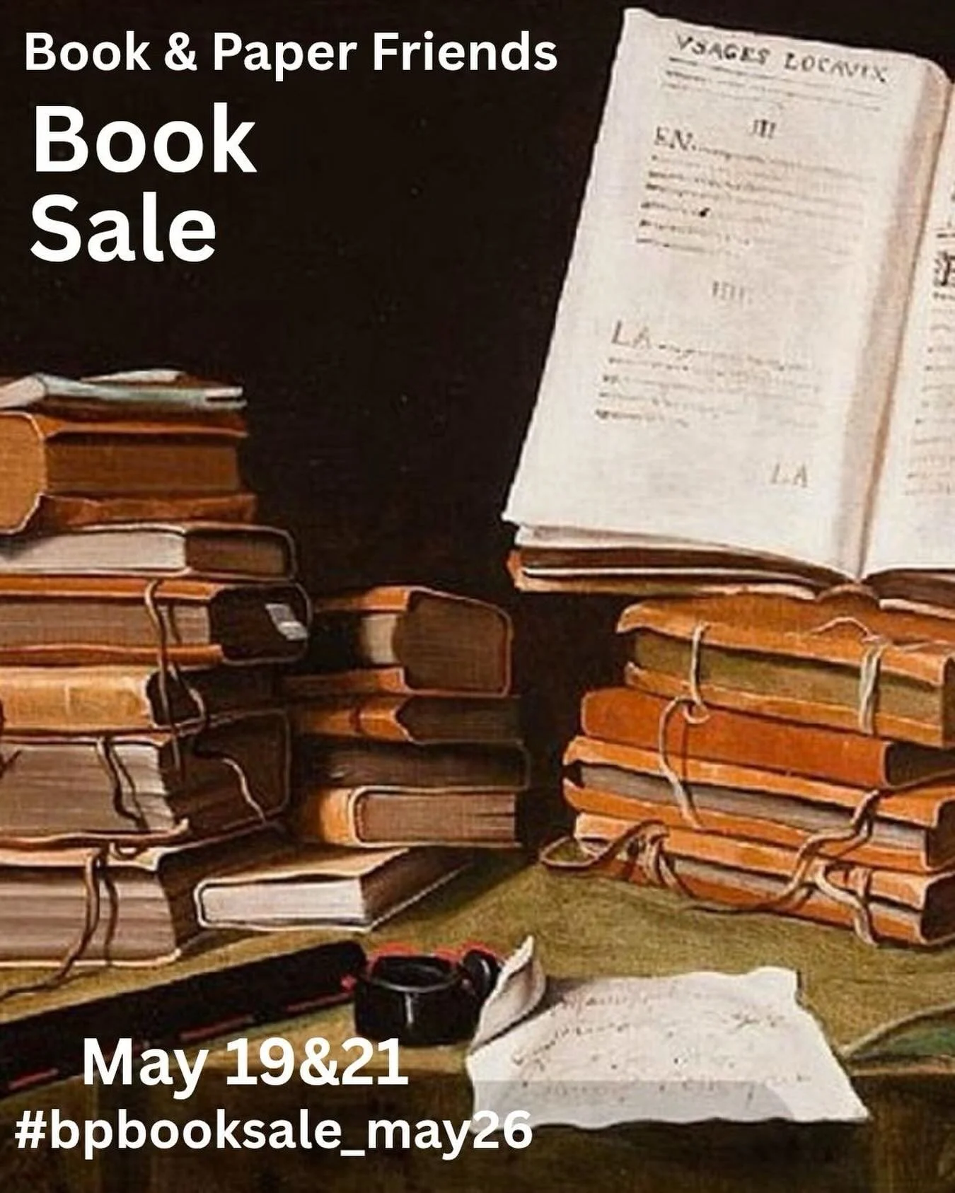 The Books and Papers Sale is coming this next week, Tuesday-Thursday!

Join us May 19th-21st for loads of wonderful books and papers to help build your collections and libraries:

@thequietcornerbookstore
@overflowbookshelf
@abbiecanread
@wonder_ston