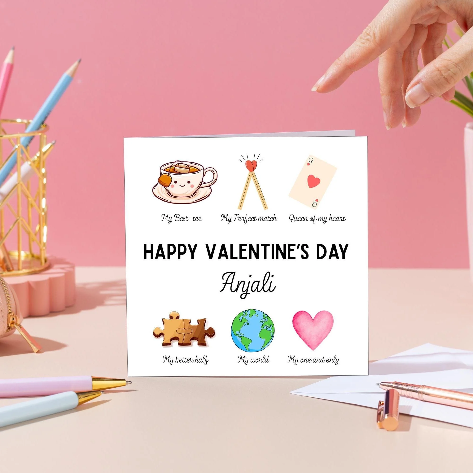 Personalised Valentine’s card for her with cute love icons and custom