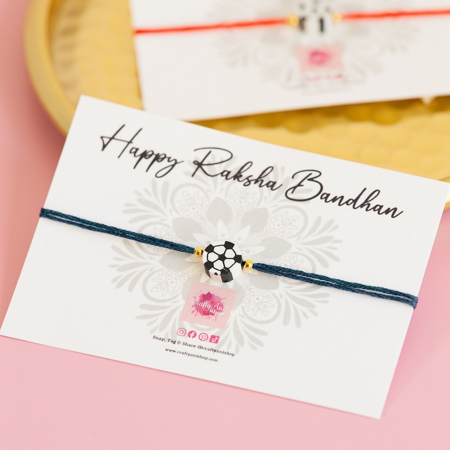 Do you know a football fanatic? ⚽️

Our football rakhri is perfect for any football fan, you can even personalised the colour of the thread so you can match their favourite football team colours!

These Rakhris are handmade using a colourfast cotton 