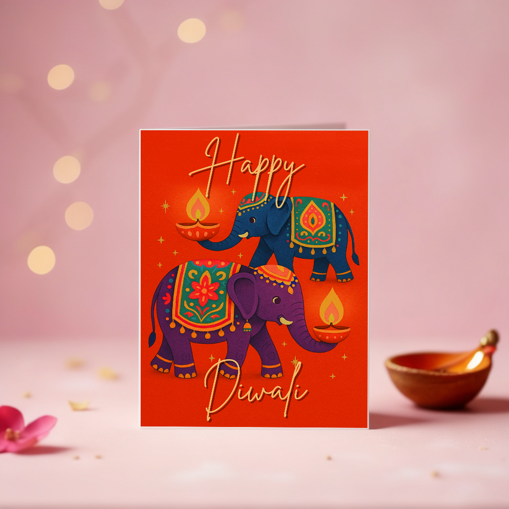 Happy Diwali | Elephant and Diya Card
