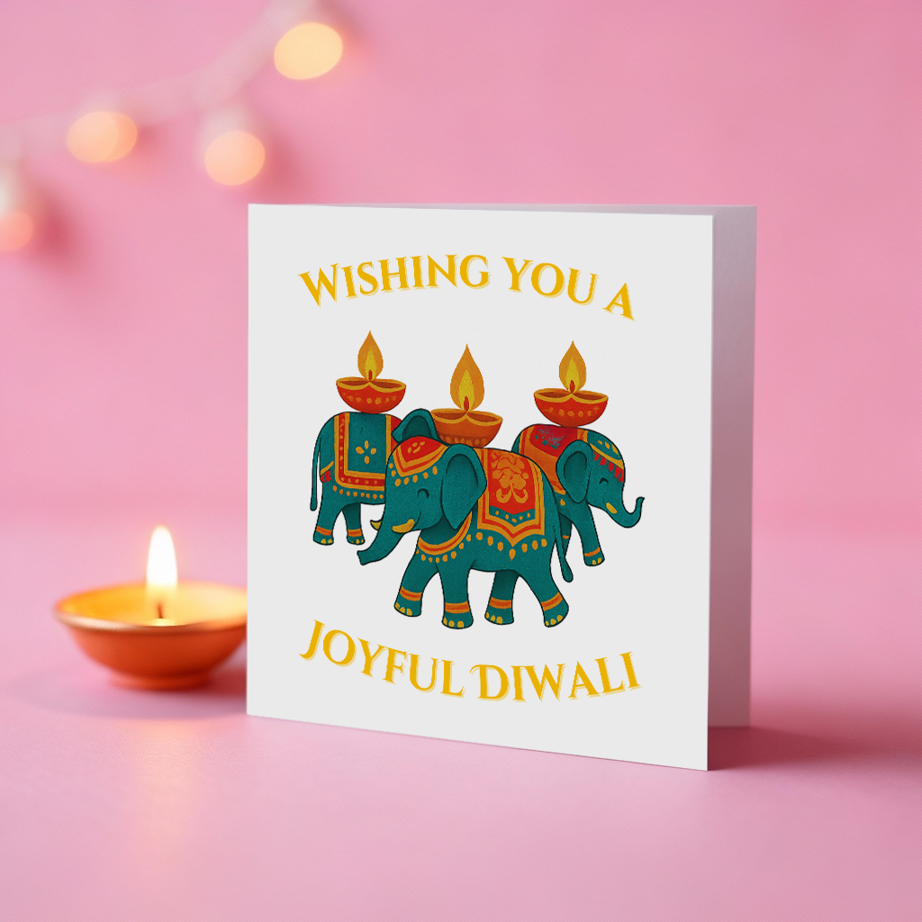 Wishing you a Joyful Diwali | Elephant and Diya Card