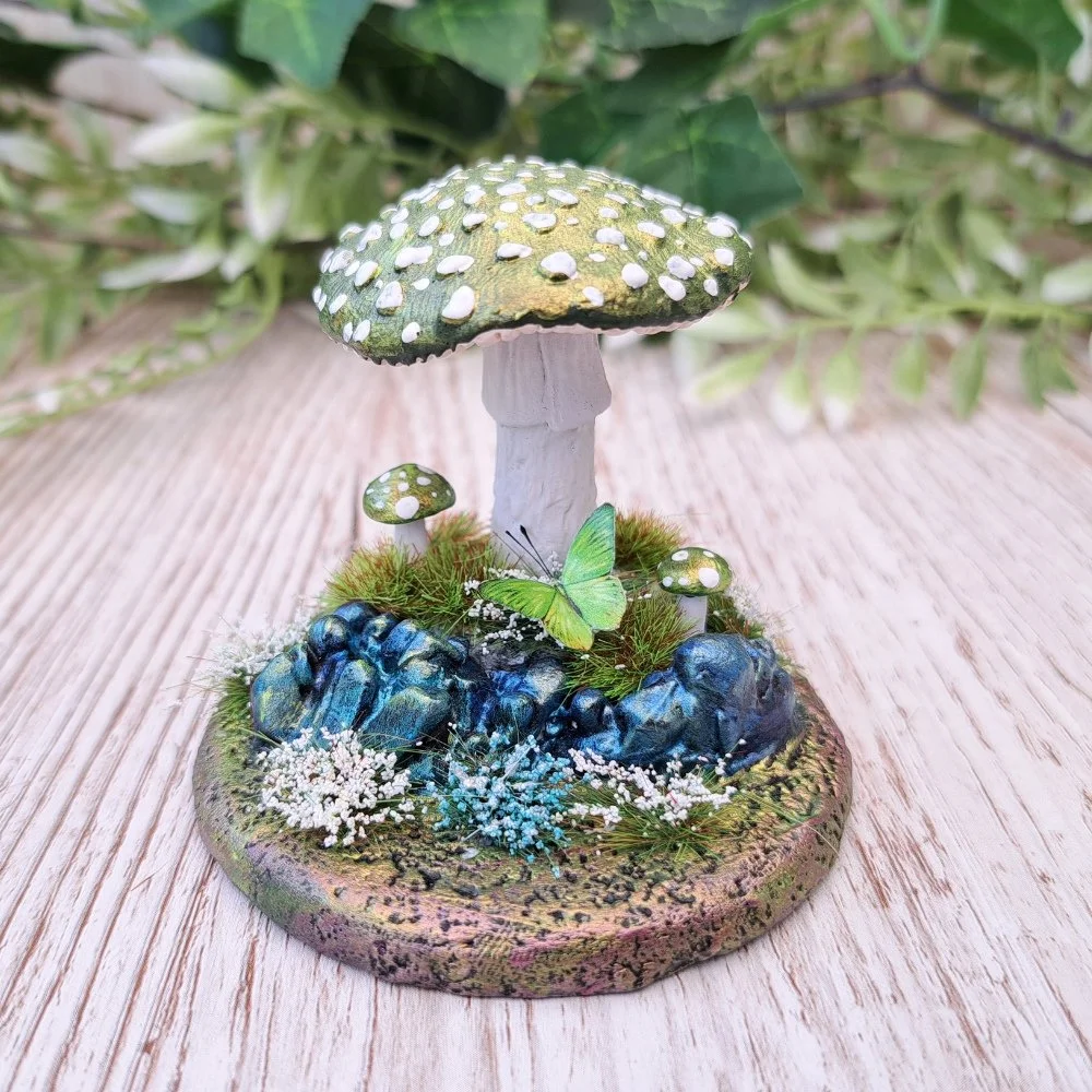Fantasy Toadstool Ornament - Metallic Green Gold