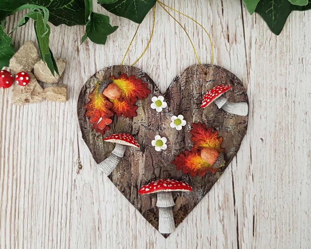 Autumn Hanging Heart Decor With Mushrooms — Dew Drop Crafts