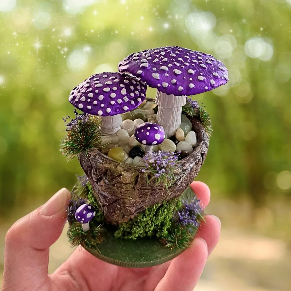 Potted Mushrooms - Shelf Ornament - Metallic Purple