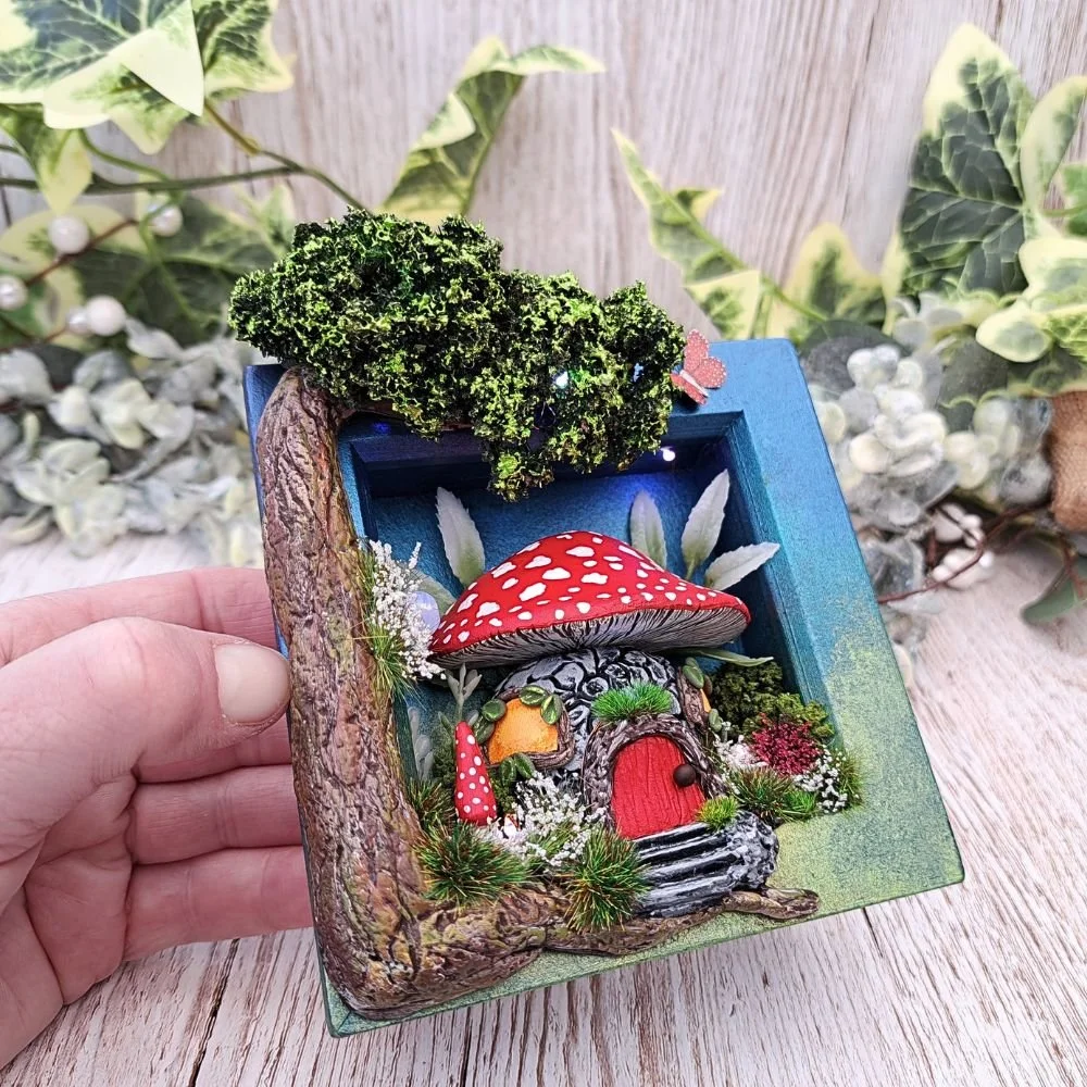 Light Up Mushroom Fairy House Box Frame - Wall Hanging or Free Standing (3).jpg