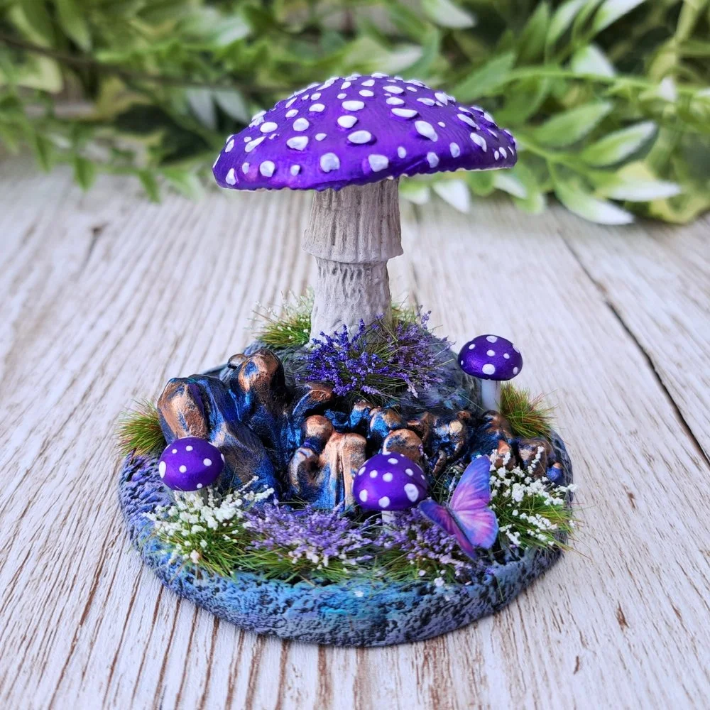 Miniature Purple Mushroom Scene