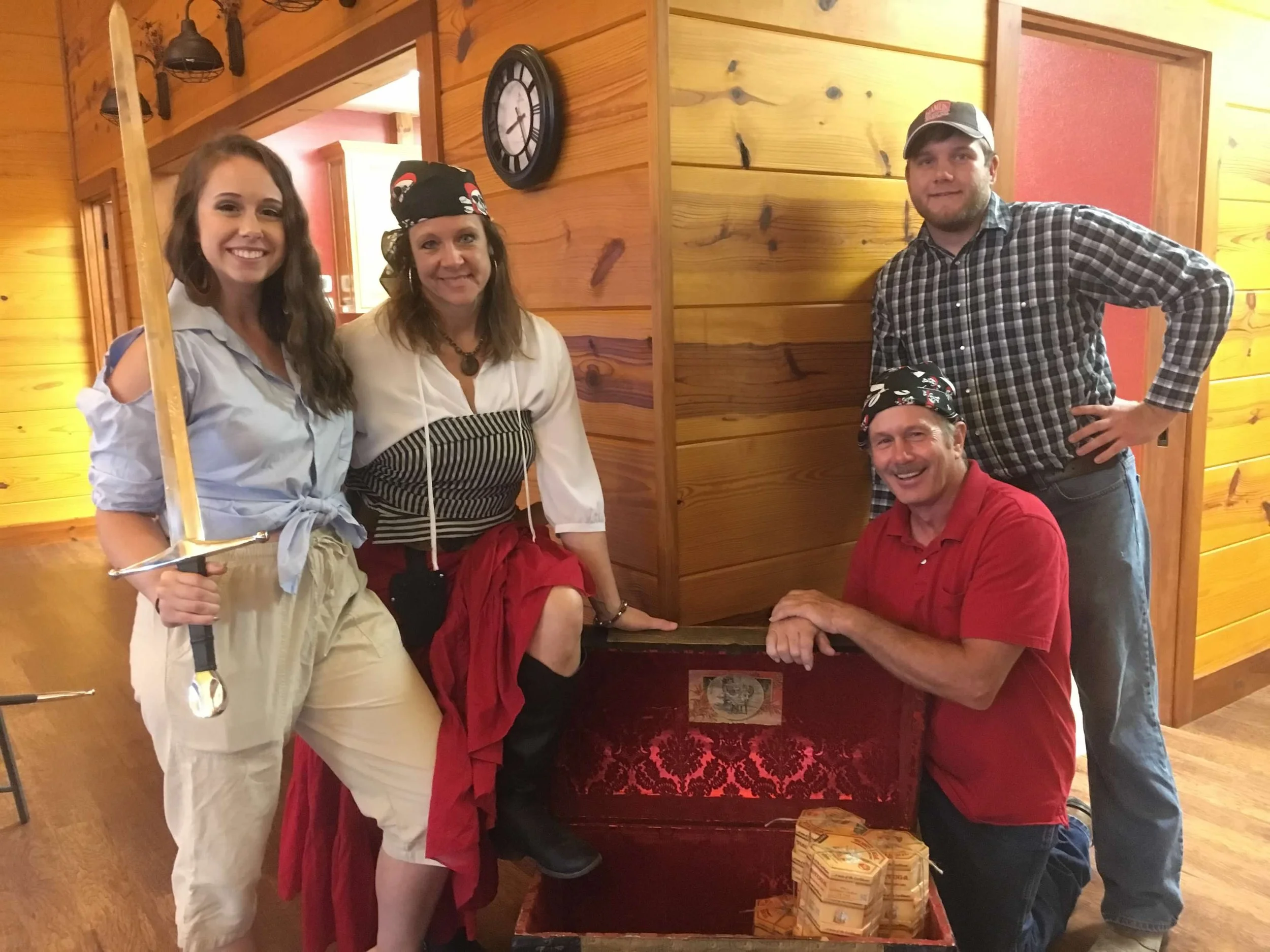 Pirate party costumes and treasure chest at Life's Finer Moments party venue