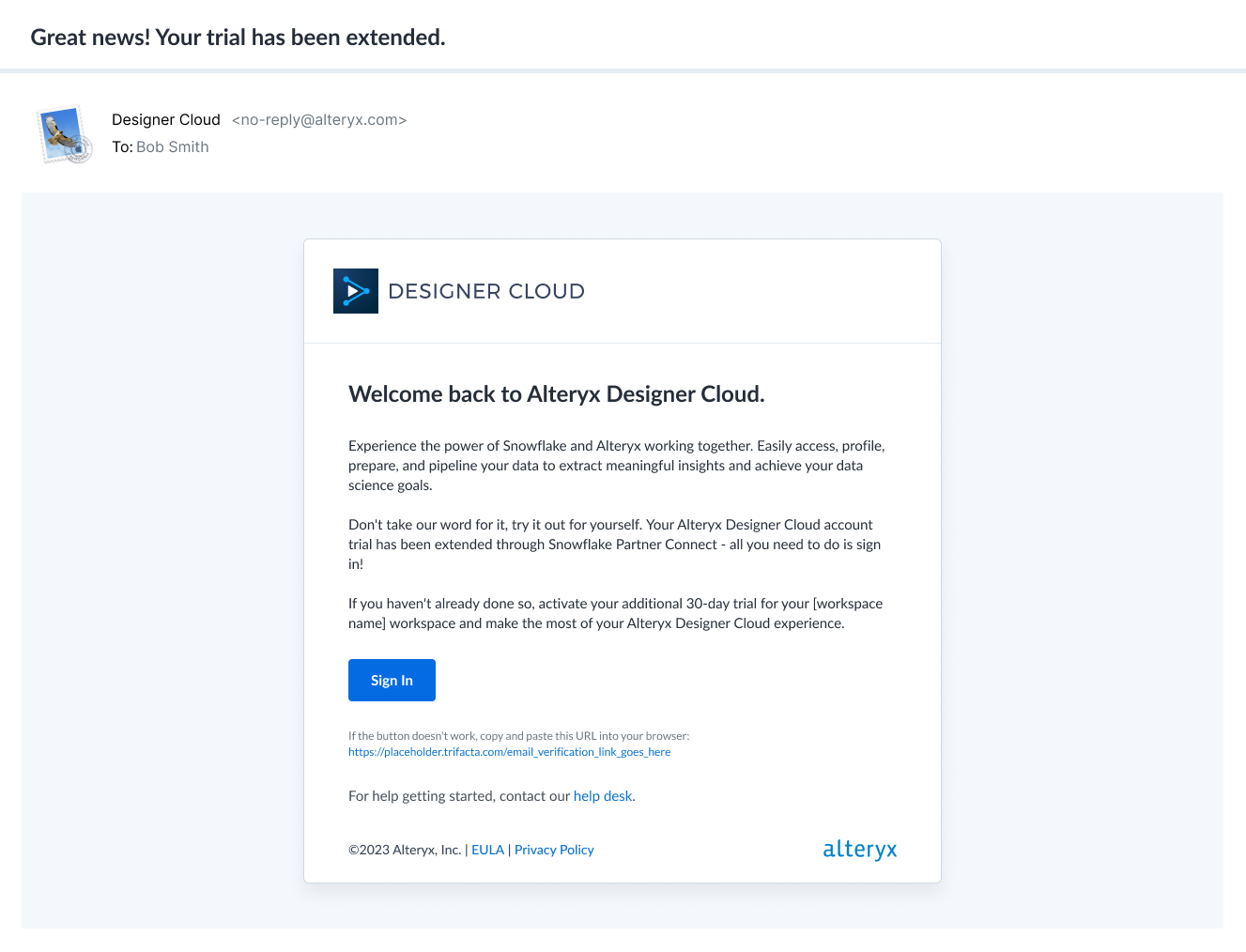 Designer Cloud Trail Extension Email