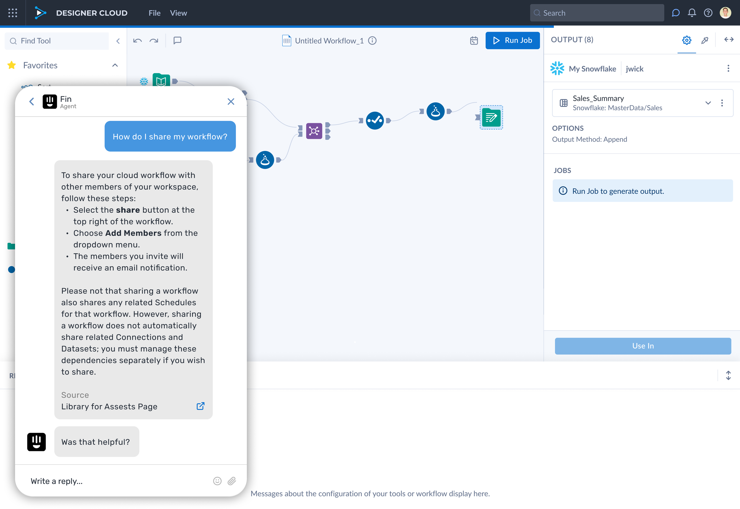Fin provides assists to user after posing a question