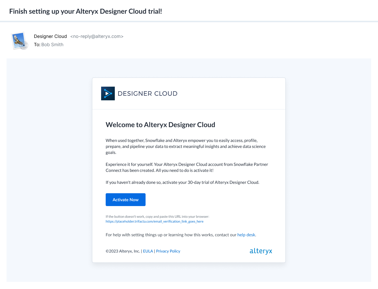 Designer Cloud Trail Activation Email