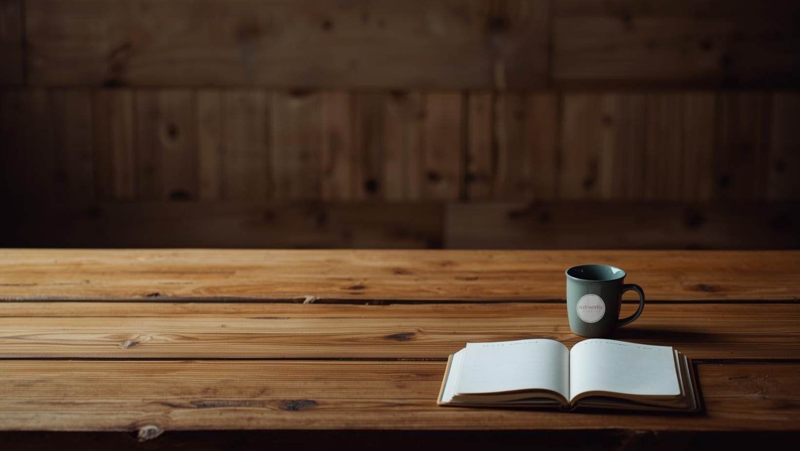 Table with book and coffee mug