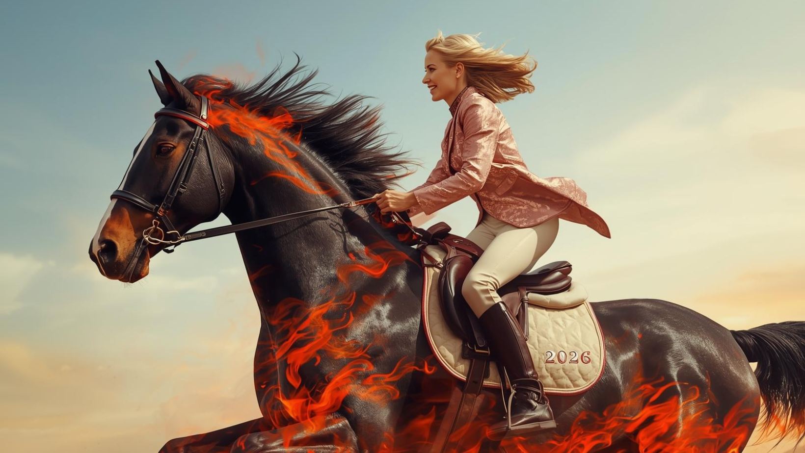 Firey horse for the Lunar Year of the Horse ridden into 2026 by a savvy small business owner.