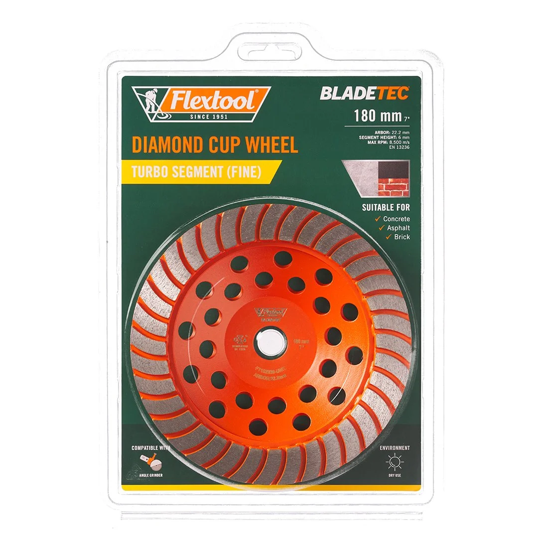 Flextool BladeTec Diamond Cup Wheel 180MM - Turbo Segment (Fine)