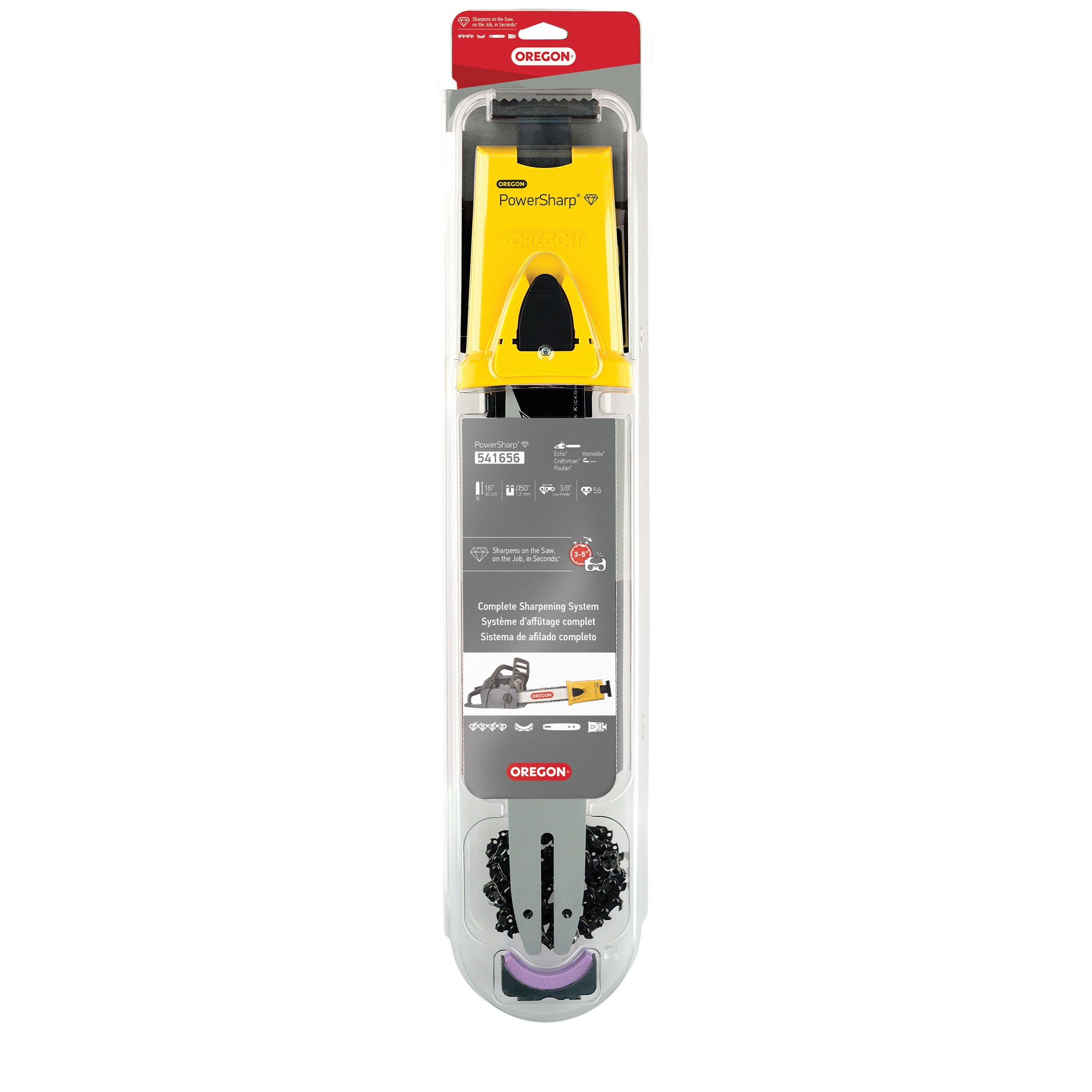 Oregon PowerSharp Starter Kit 16", Fits Echo, Craftsman, Homelite, PS56 sawchain, guide bar and bar-mount sharpener (541656)