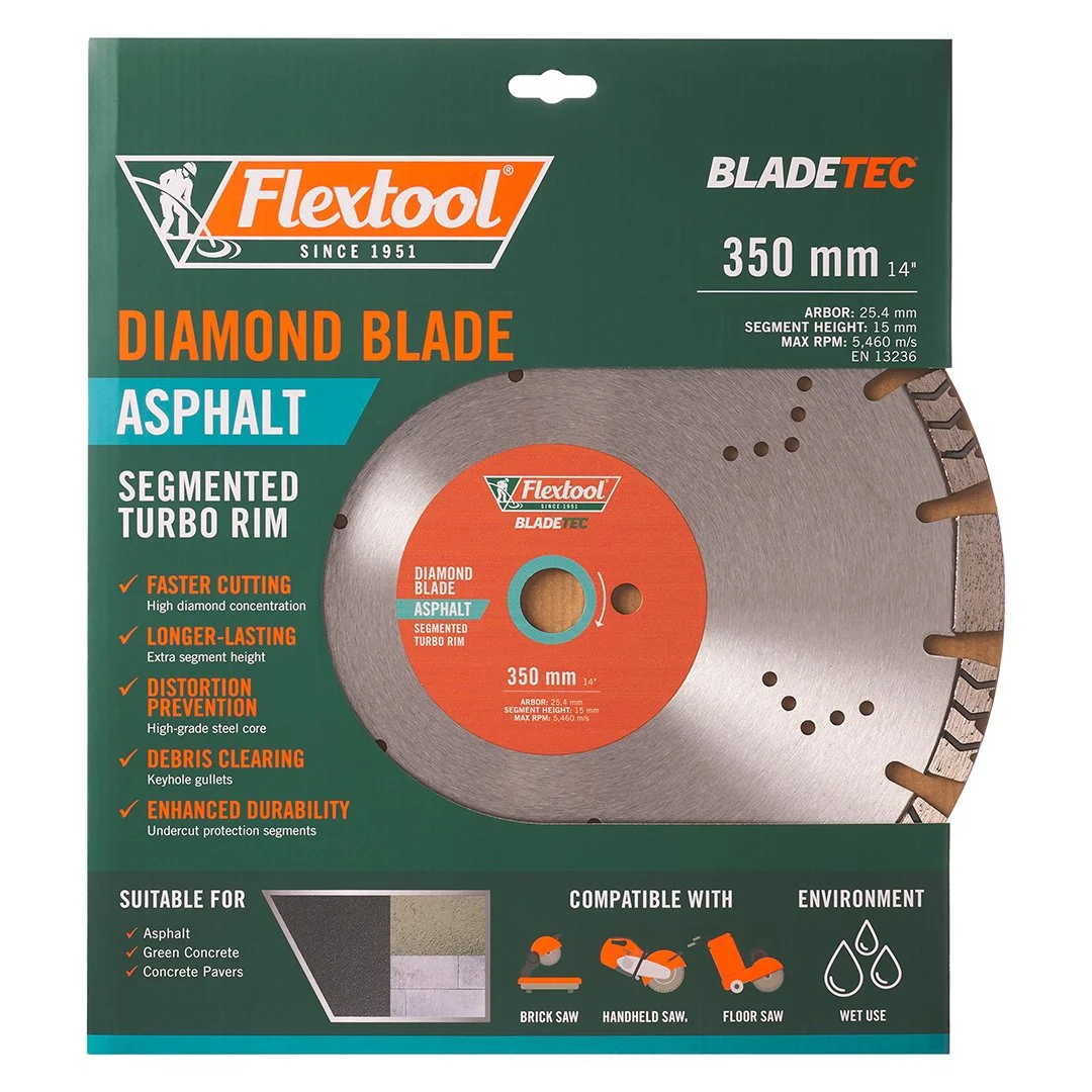 Flextool BladeTec Diamond Blade 350MM – Asphalt – Segmented Turbo Rim