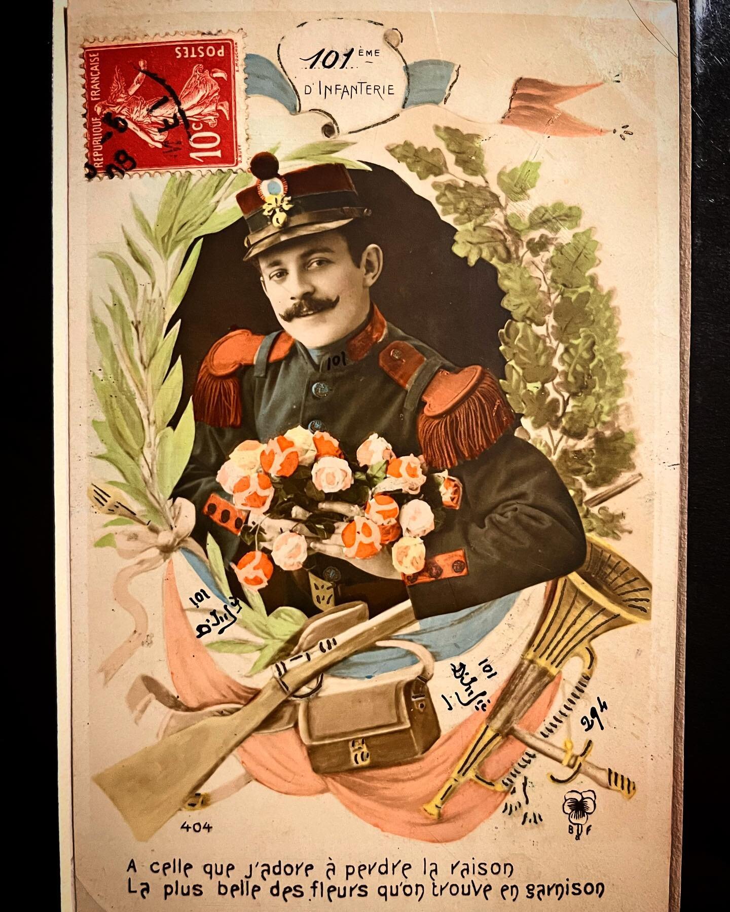 &ldquo;&hellip; You are more beautiful than the flowers one finds in Garrison.&rdquo; 

Adam (@the_real_henzbo) surprised me with a beautiful and thoughtful 1908 postcard from a flirty French 101st Infantry regiment Soldier. This unit was related to 