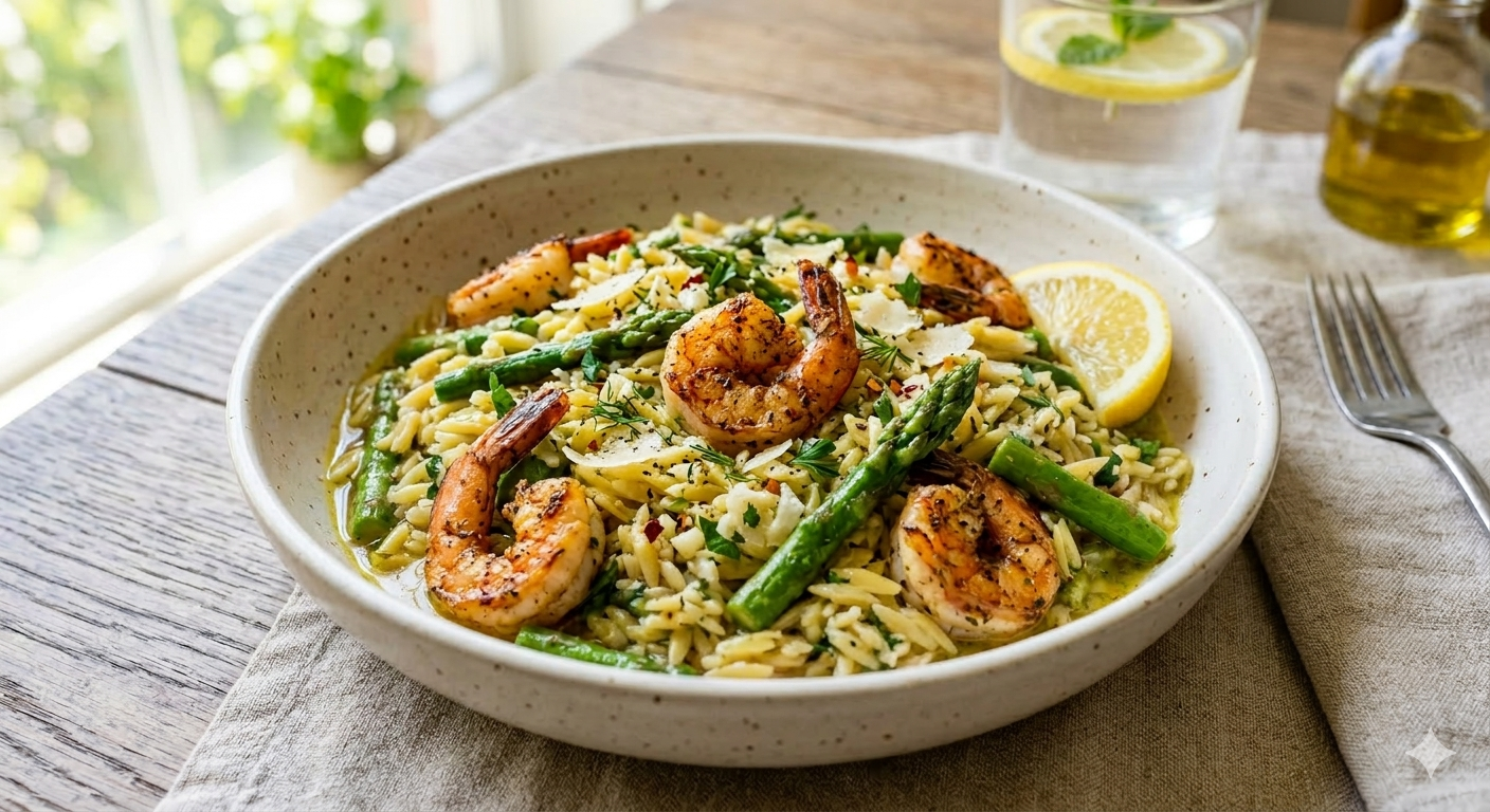 Spring on a Plate: One-Pan Asparagus Shrimp Orzo