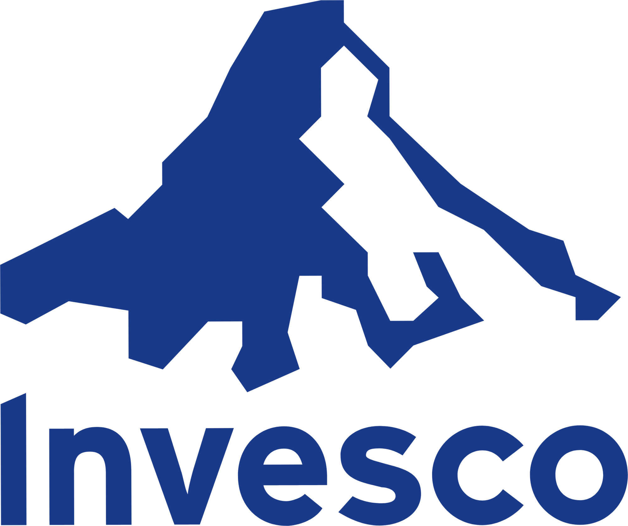 Blue Invesco logo featuring a stylized geometric eagle on a black background