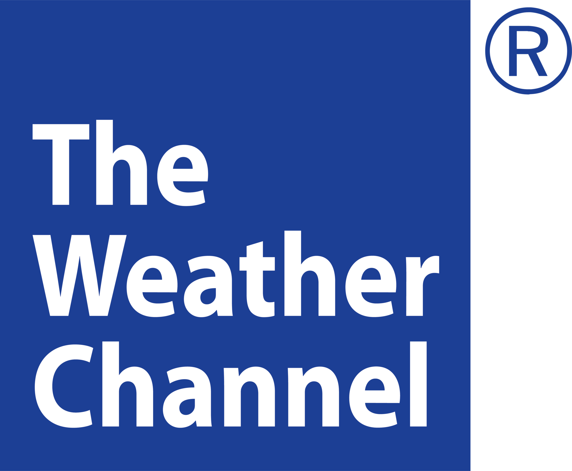 Blue graphic with large white text reading “The Weather Channel” and a registered trademark symbol.