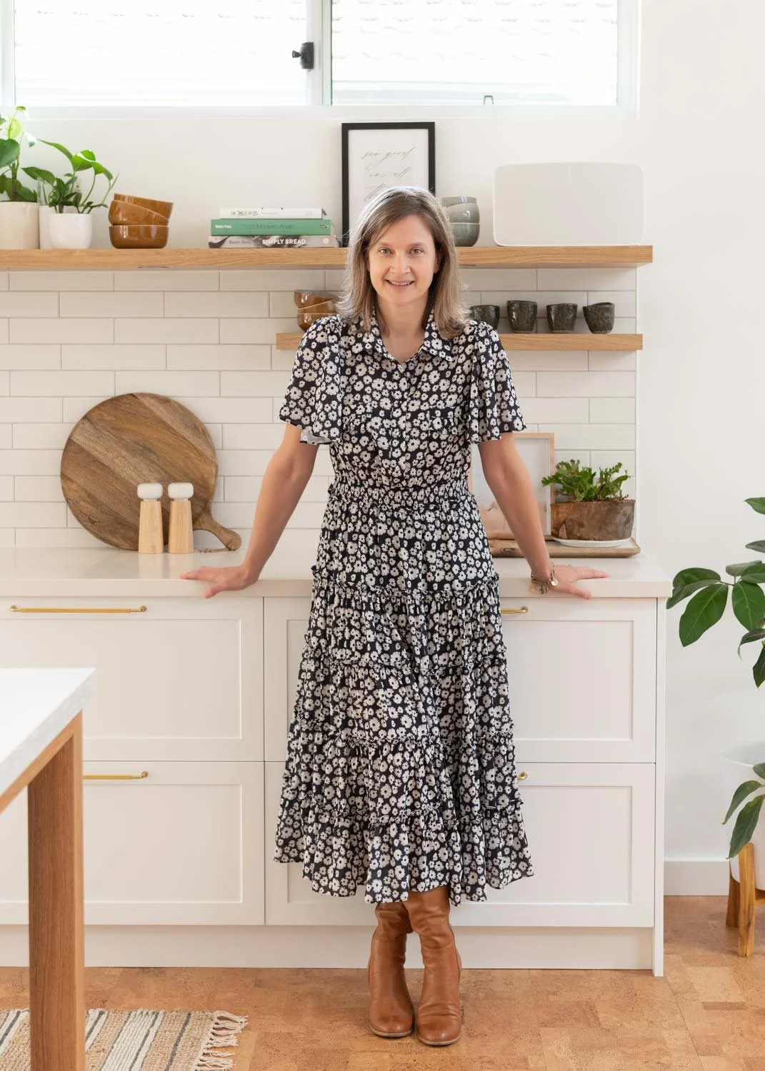 Linda Woods, Perth Interior designer at a completed classic coastal kitchen renovation project