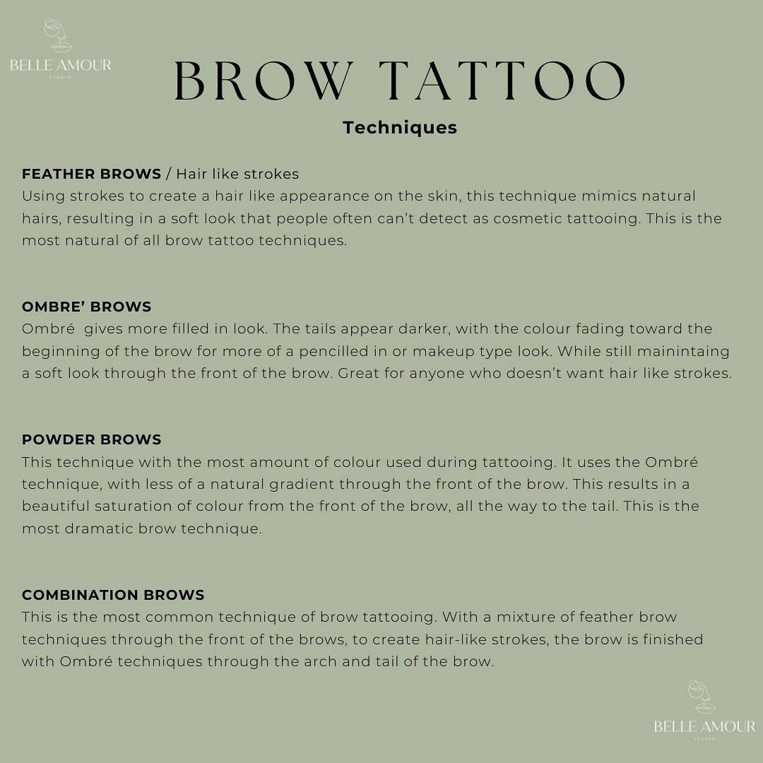 What brow technique is for you? 🖋️ 

◽️ Feather brows, great for younger, clear skin types! Natural hair like strokes
◽️ Ombr&eacute;, a beautiful gradient of colour, no hair like strokes. Works for all skin types 
◽️ Powder brows, no hair like stro