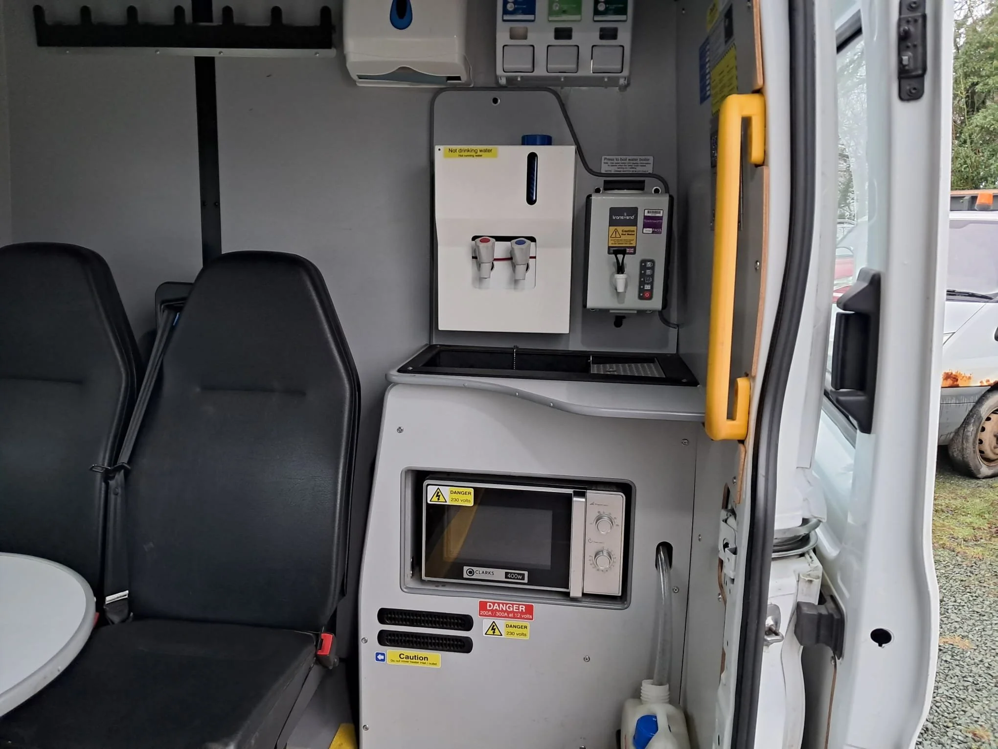 22 Ford Transit 350 130PS L3 H2 Mess Van interior sink and microwave area