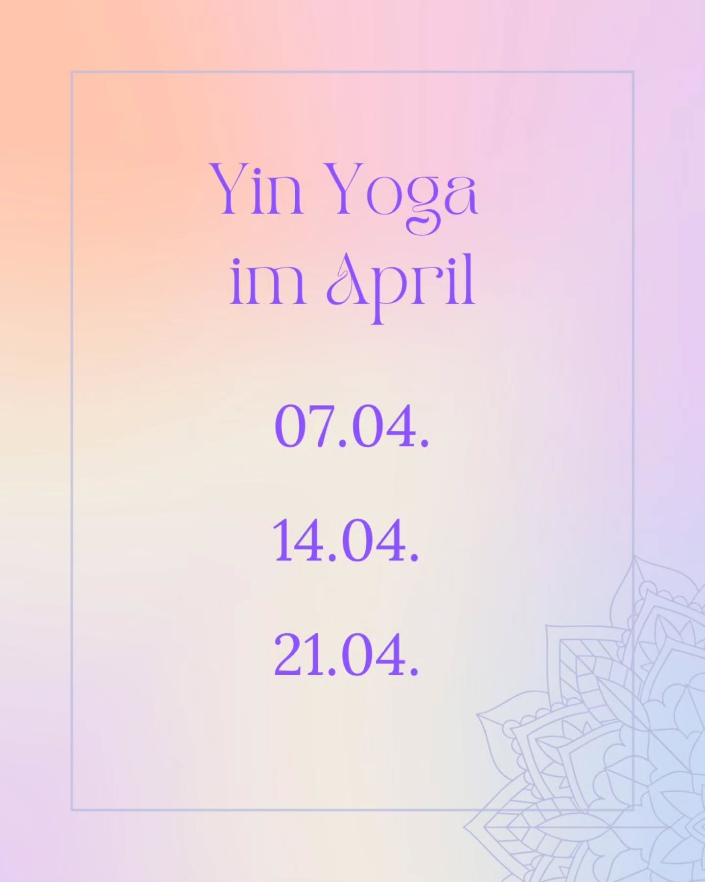 🧘🏼&zwj;♀️ Yoga-Termine im April ✨️

Entspannter kannst du nicht in deine neue Woche starten 😉

Du m&ouml;chtest dabei sein und eine Probestunde buchen? 
Dann schreib mir einfach eine PN! 😊 Ab morgen (07.06.) geht es wieder los 🙌