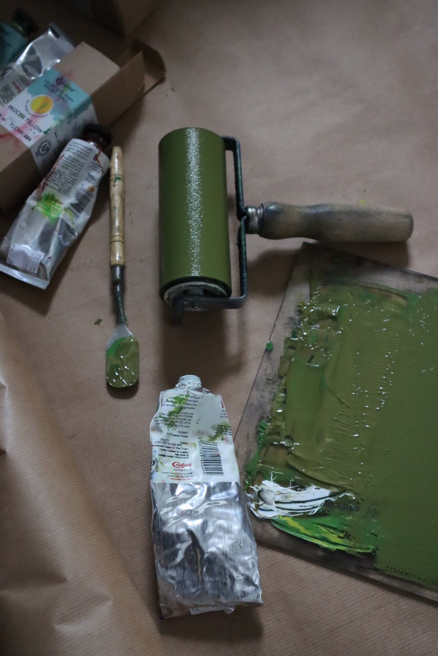 Café Breakfast - Olive Green Linocut - Art Print — Jazmine Joye