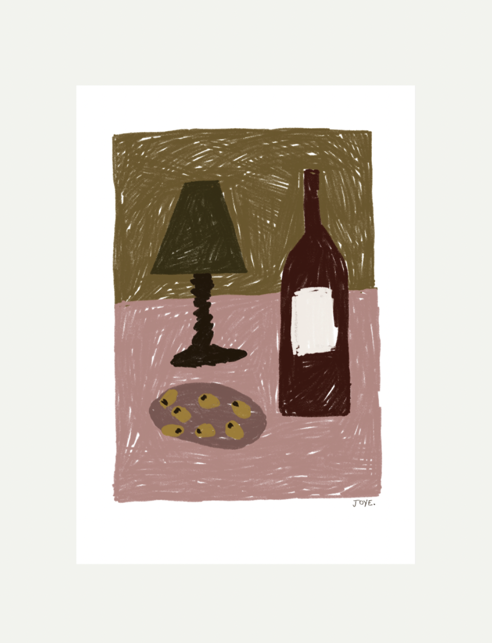 Wine and Olives Still Life Sketch - Art Print